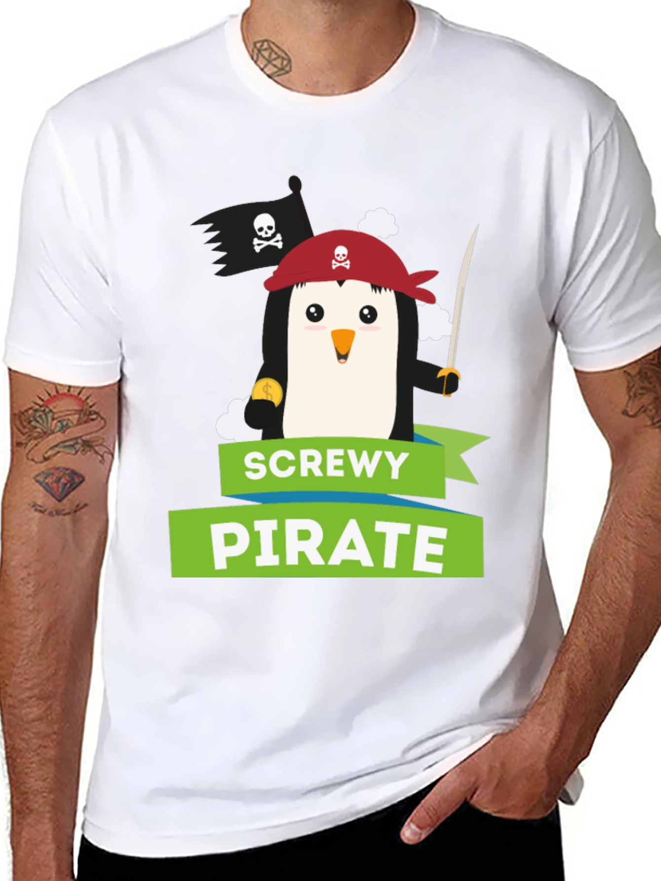 Screw Pirate Penguin T-Shirt - Funny Cartoon Tee