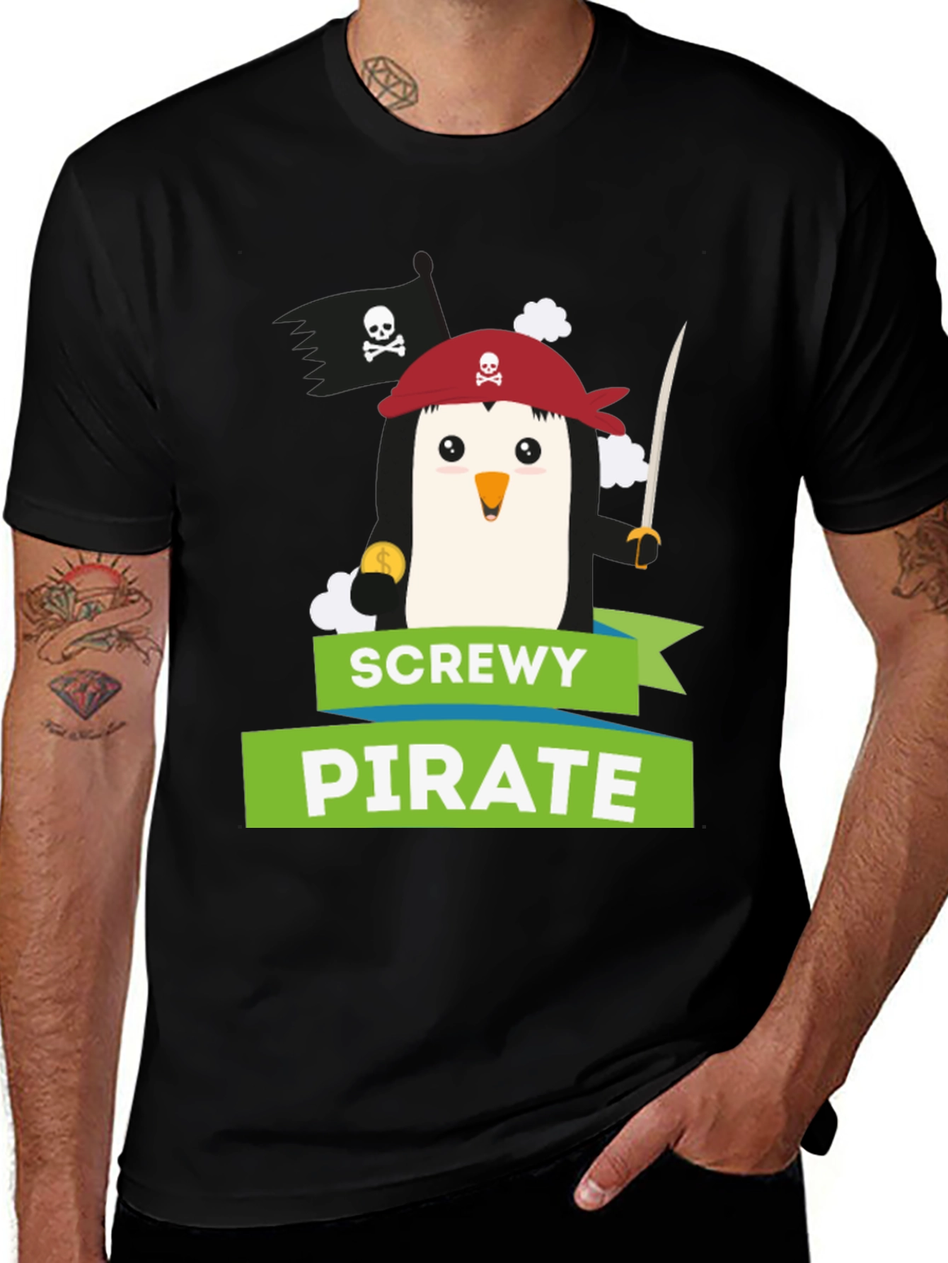 Screw Pirate Penguin T-Shirt - Funny Cartoon Tee