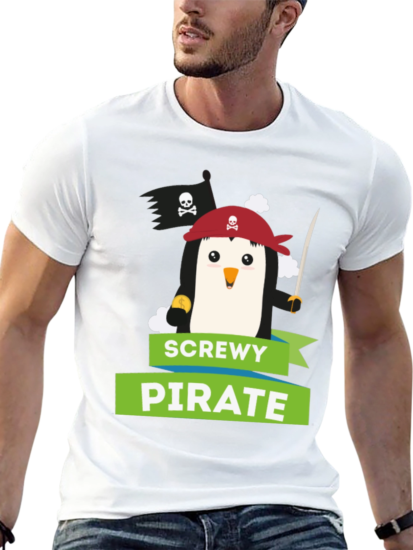 Screw Pirate Penguin T-Shirt - Funny Cartoon Tee