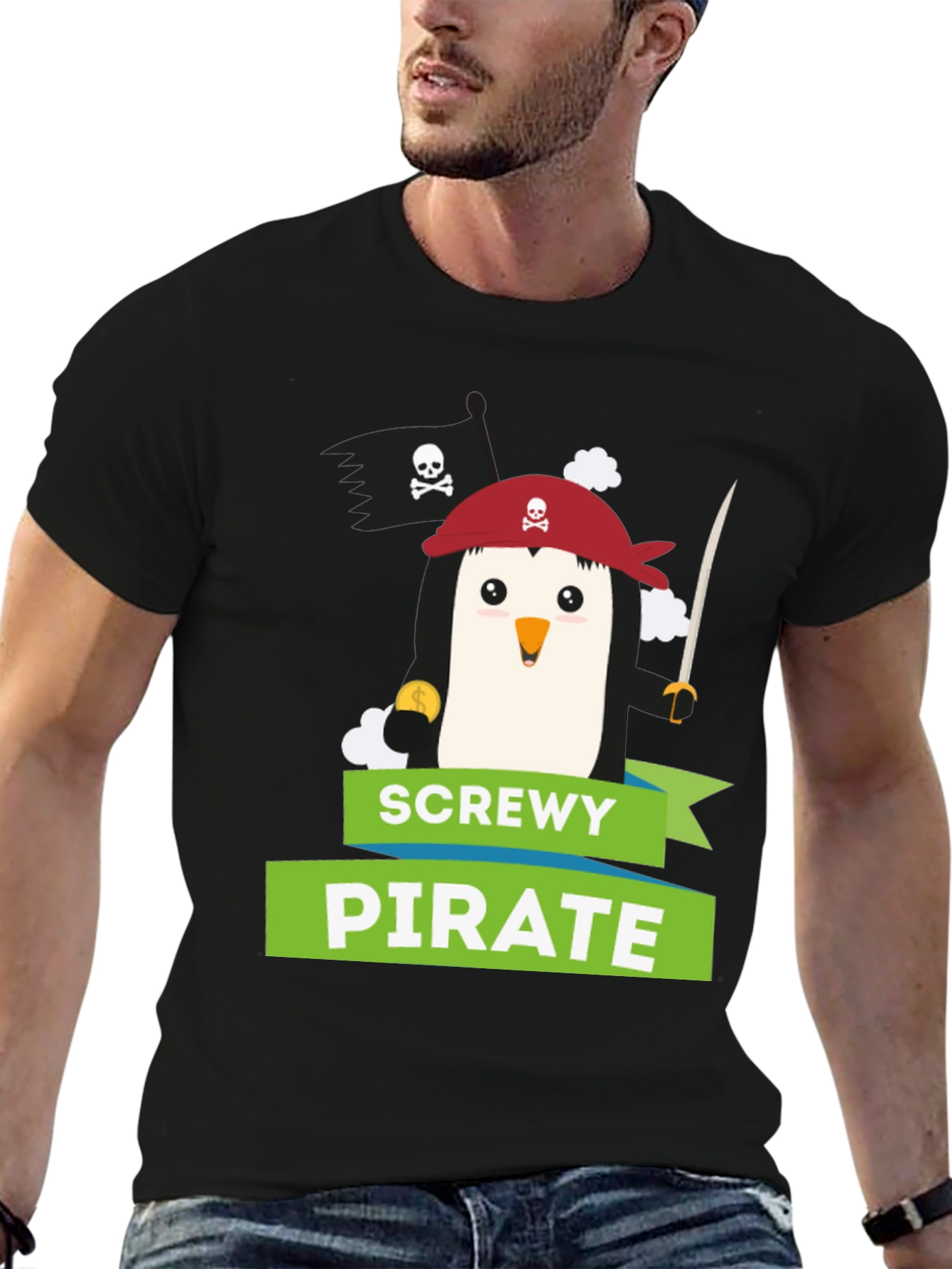 Screw Pirate Penguin T-Shirt - Funny Cartoon Tee