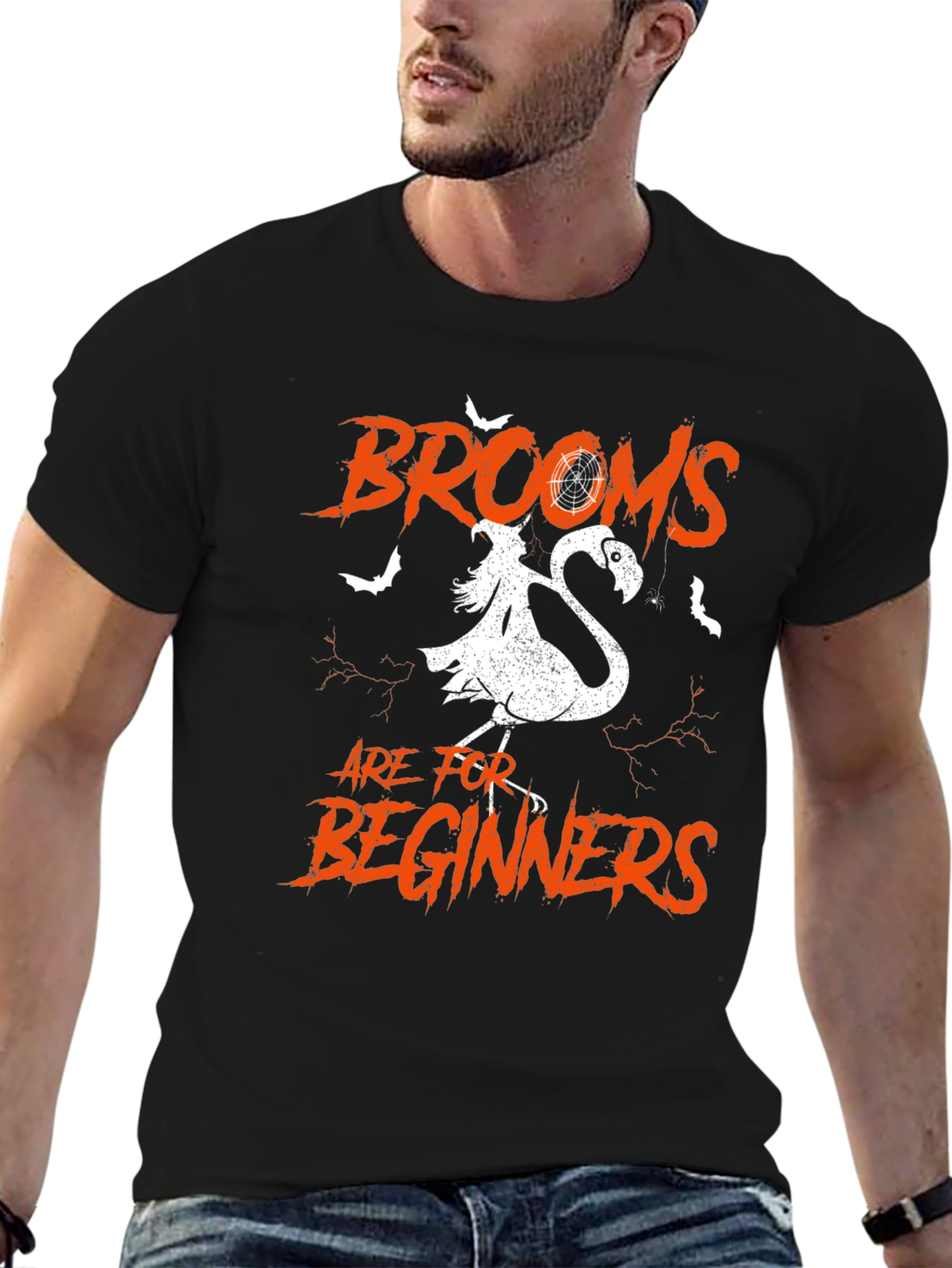 Brooms are for Beginners Halloween Flamingo T-Shirt