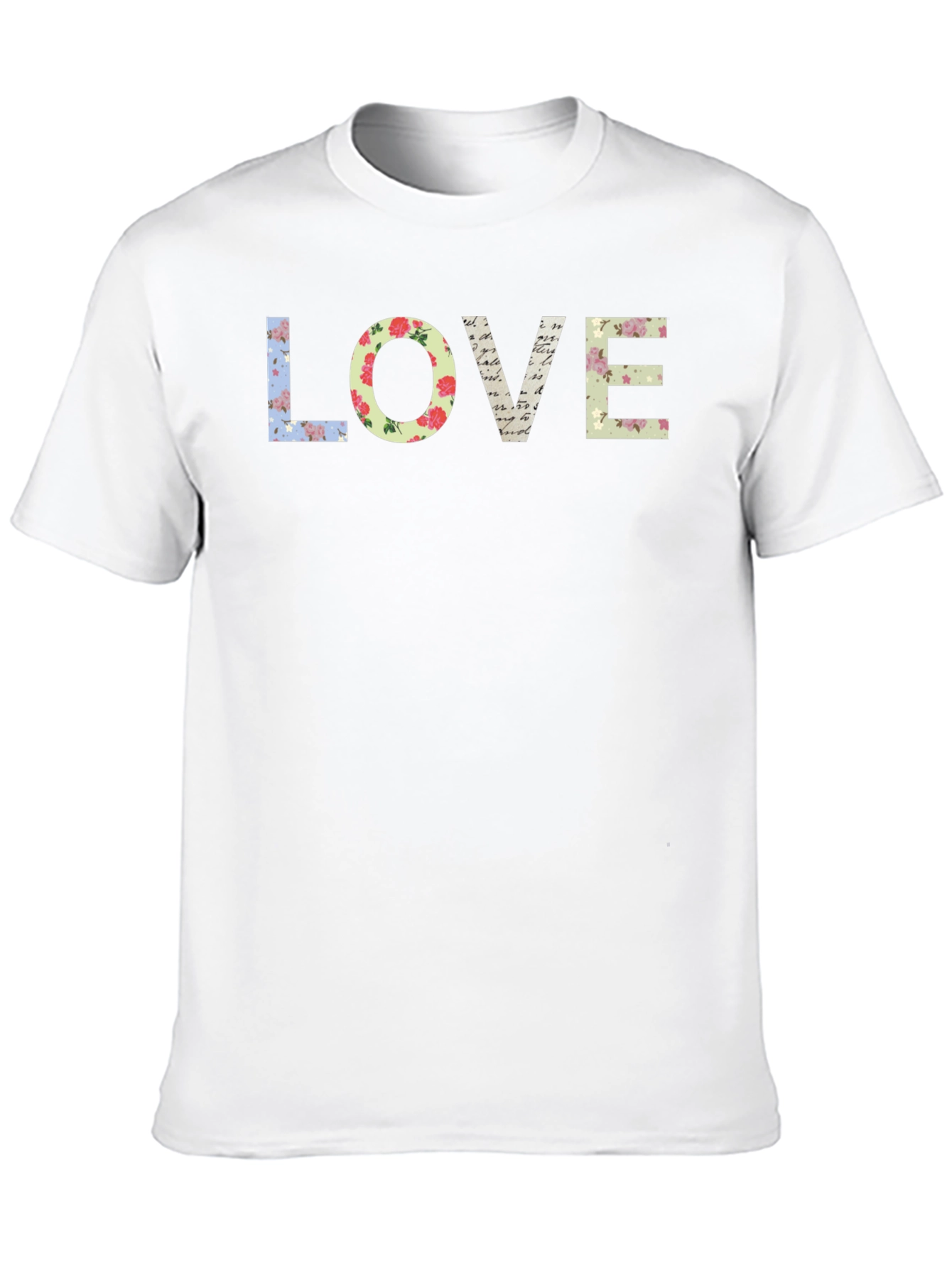 Floral LOVE Graphic Tee - Black Cotton T-Shirt