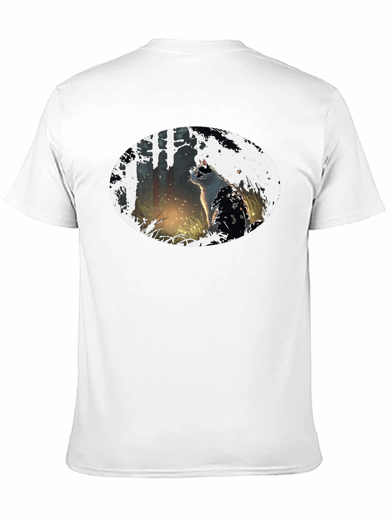 Cat in the Woods Black T-Shirt