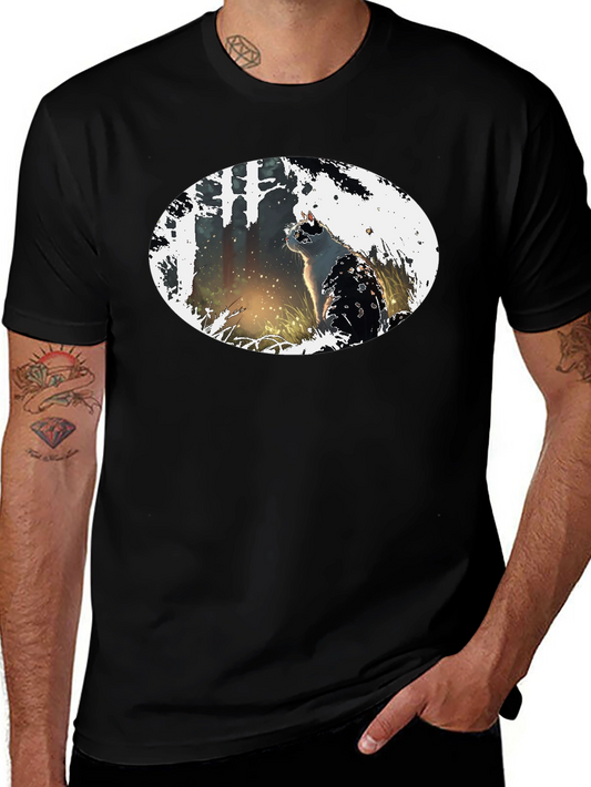 Cat in the Woods Black T-Shirt