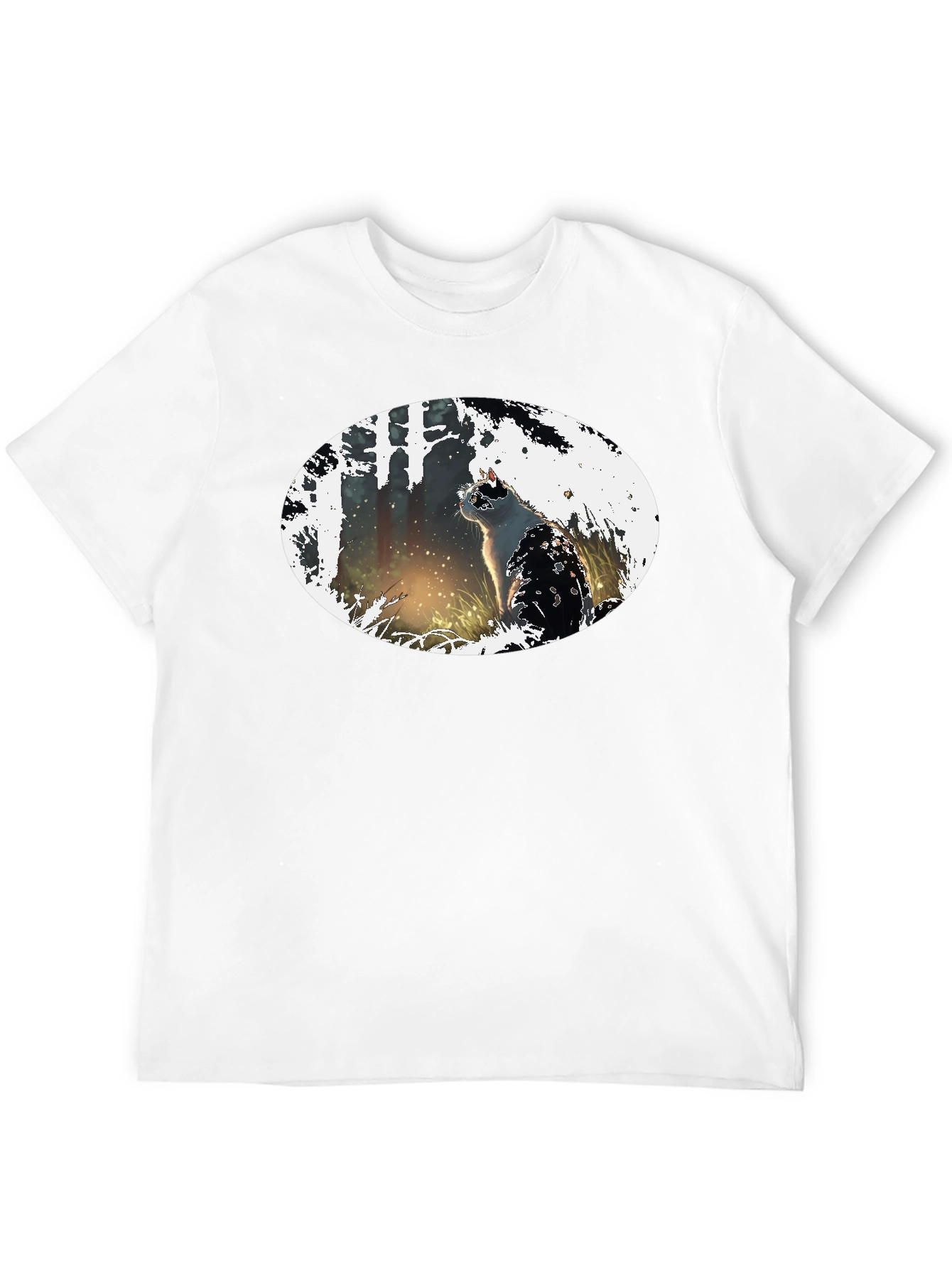 Cat in the Woods Black T-Shirt
