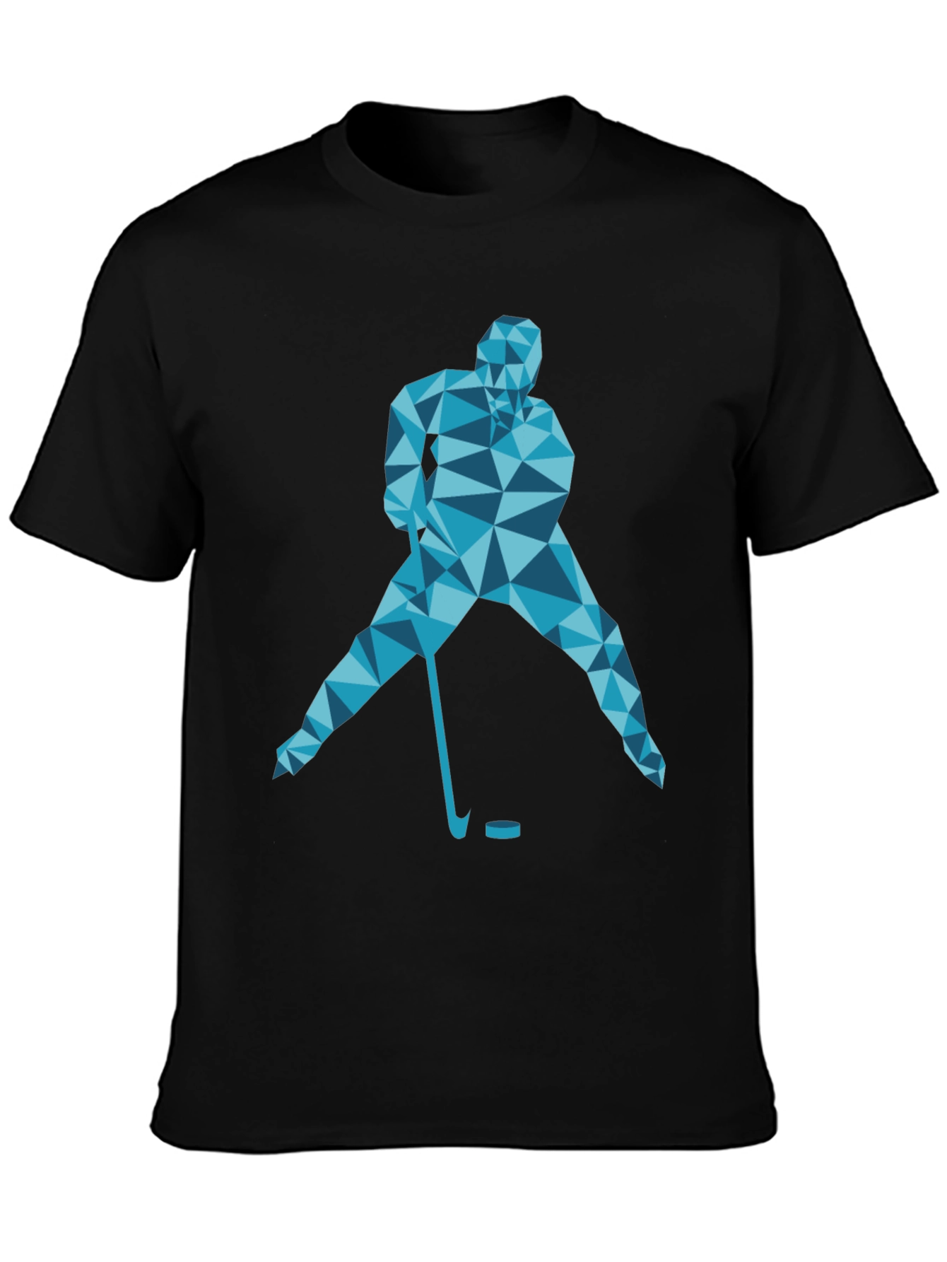 Geometric Hockey Player Graphic T-Shirt - Black