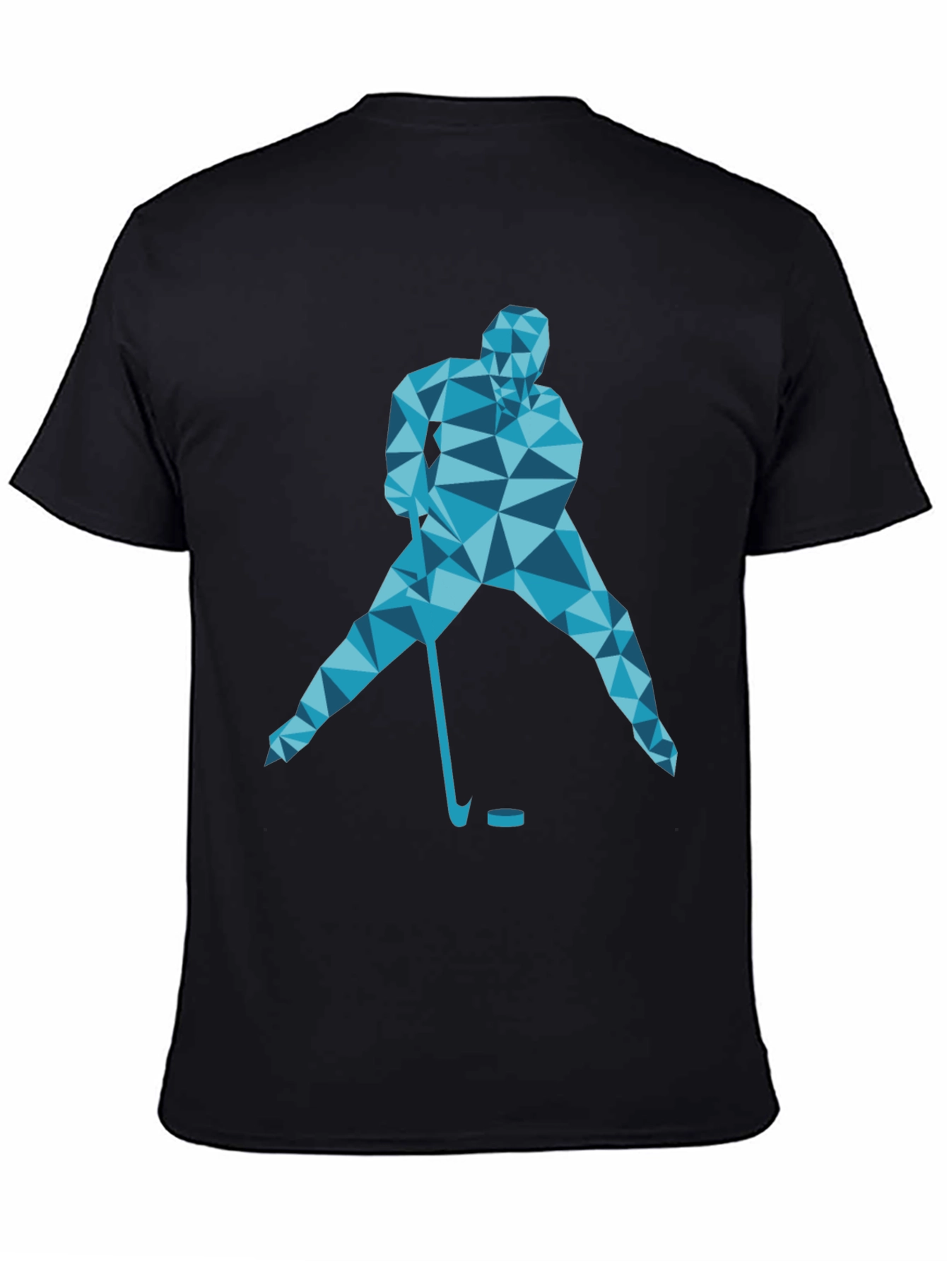Geometric Hockey Player Graphic T-Shirt - Black