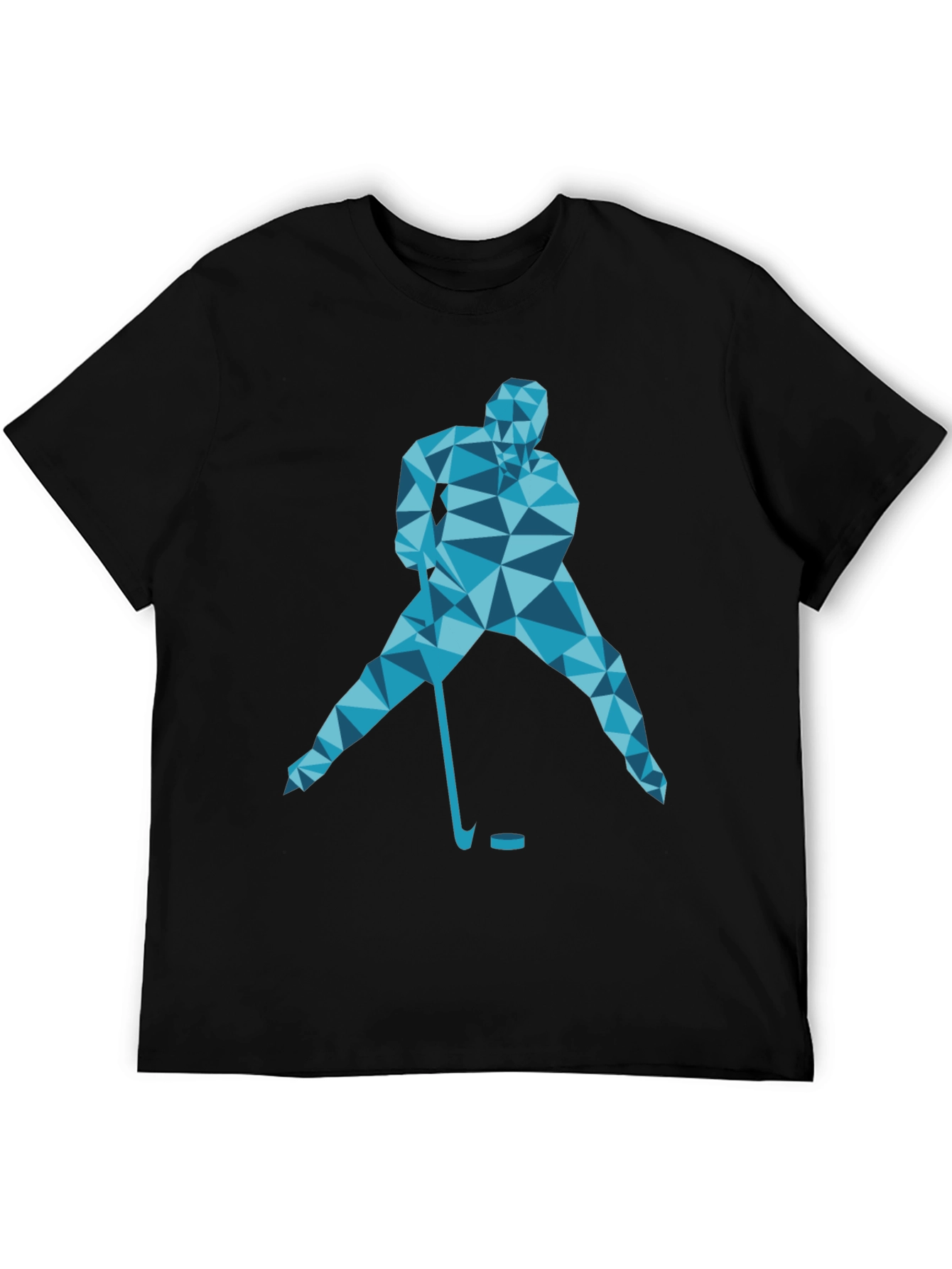 Geometric Hockey Player Graphic T-Shirt - Black