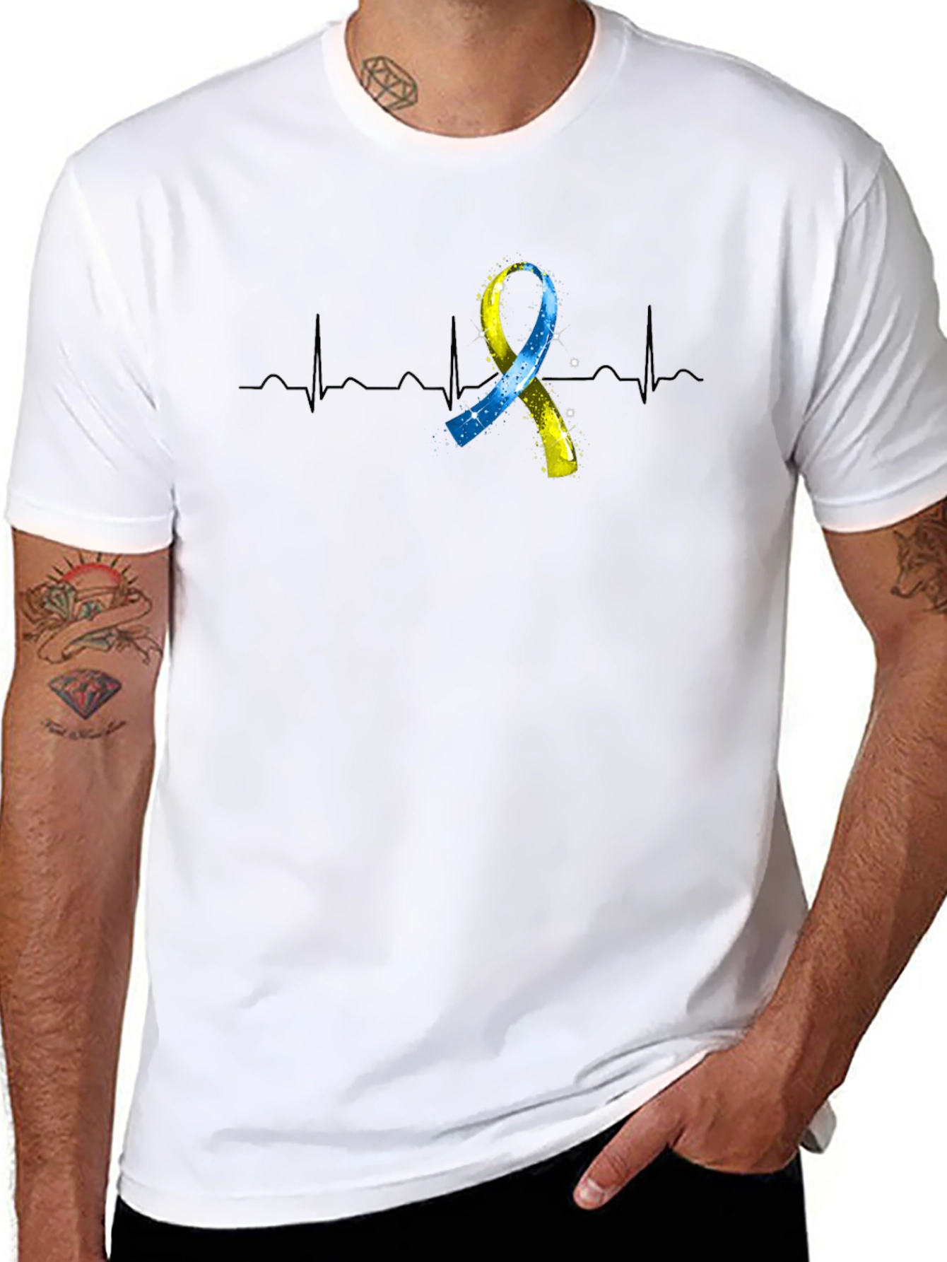 Down Syndrome Awareness Ribbon Heartbeat T-Shirt