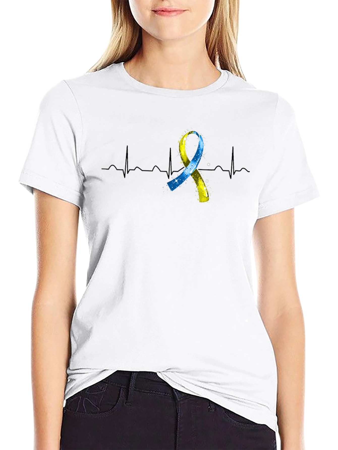 Down Syndrome Awareness Ribbon Heartbeat T-Shirt