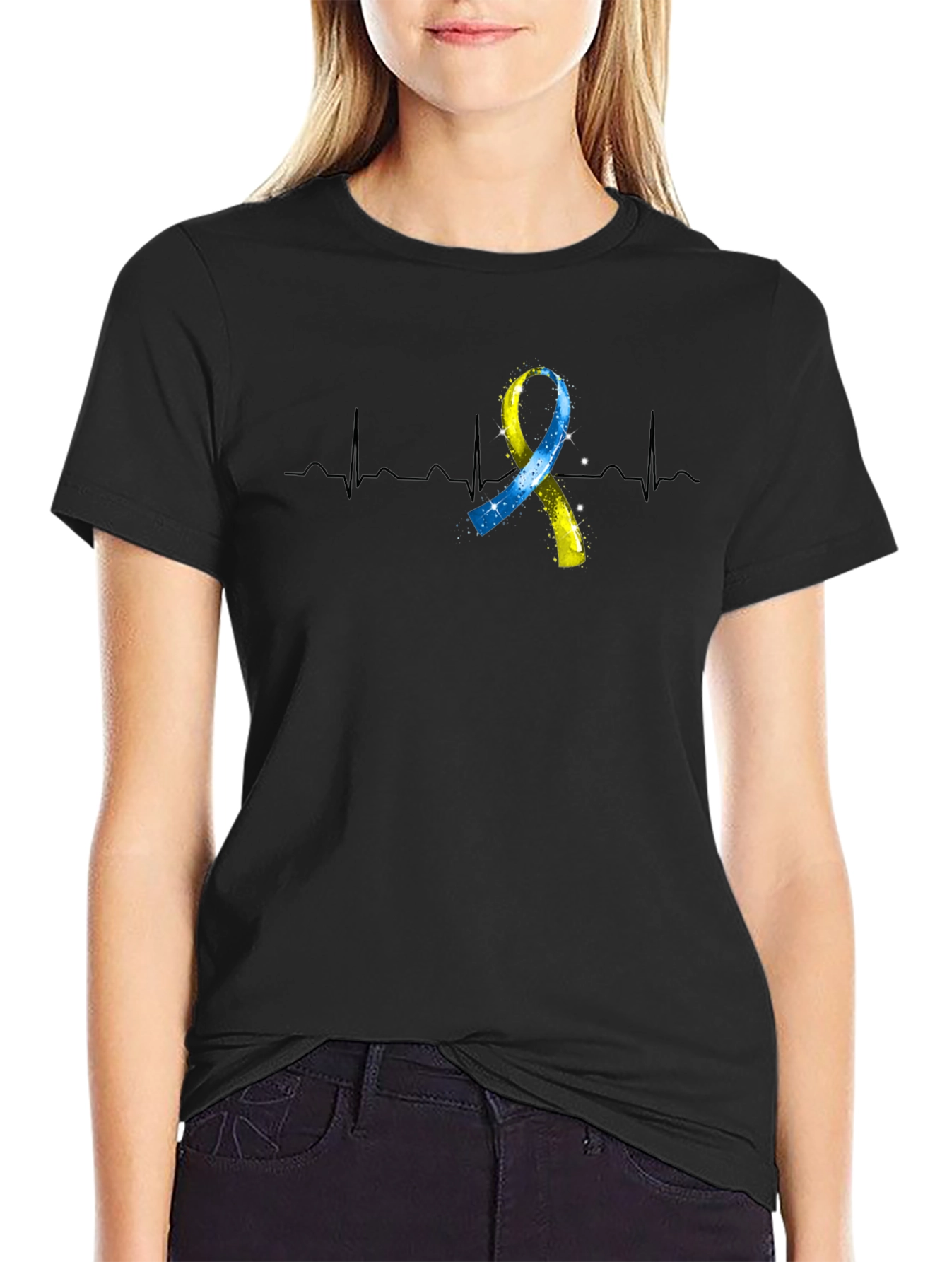 Down Syndrome Awareness Ribbon Heartbeat T-Shirt
