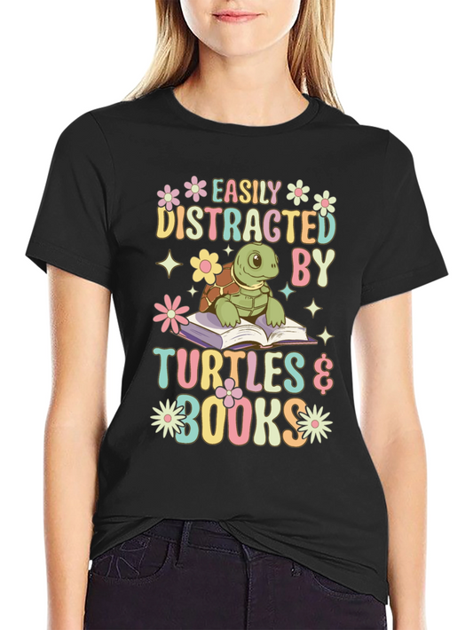 Easily Distracted by Turtles & Books T-Shirt
