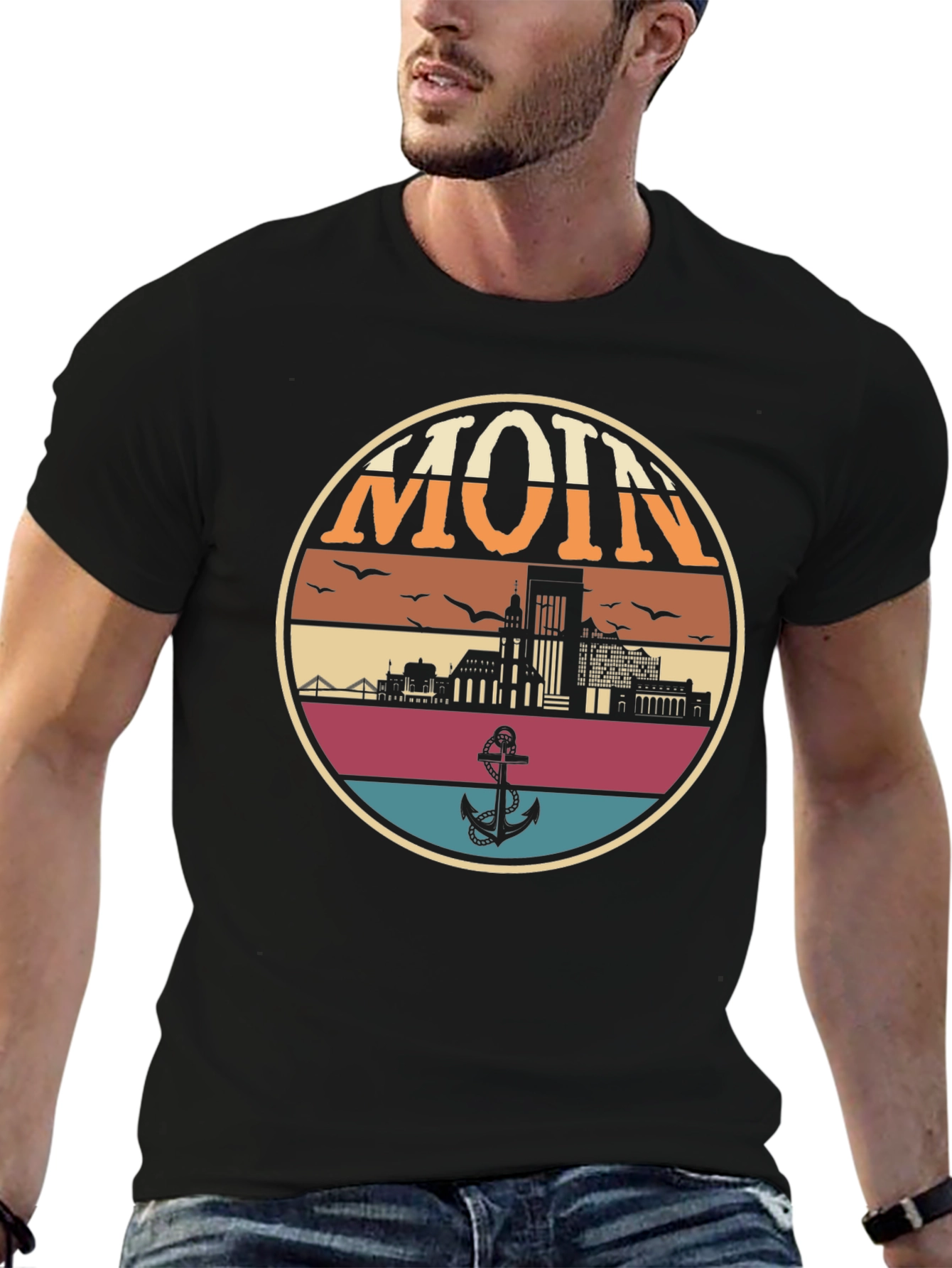 Retro Hamburg MOIN T-Shirt - Nautical Anchor Design