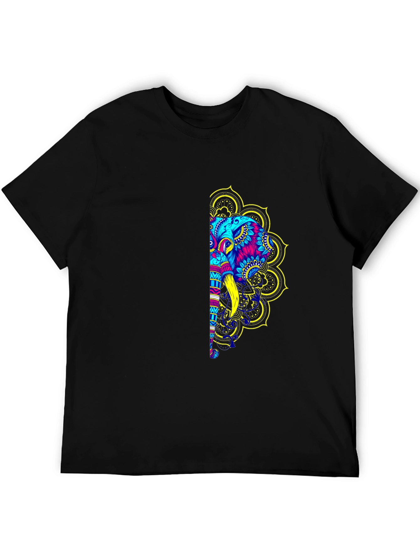 Elephant Mandala Graphic Print Black T-Shirt