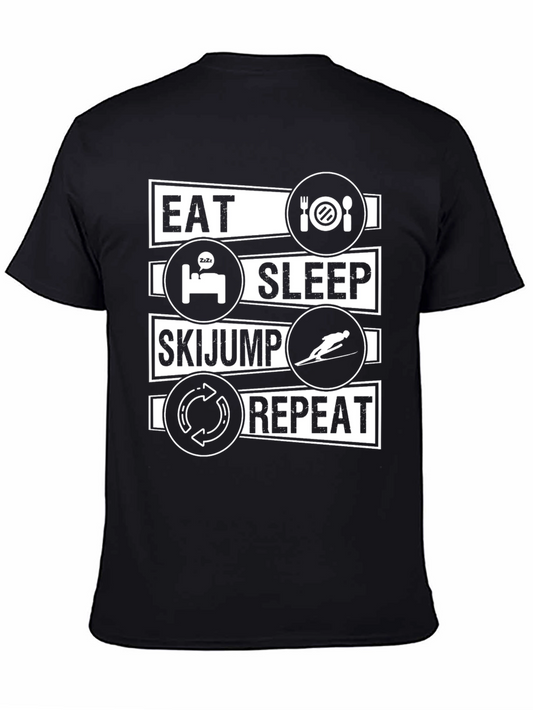 Eat Sleep Ski Jump Repeat Black T-Shirt