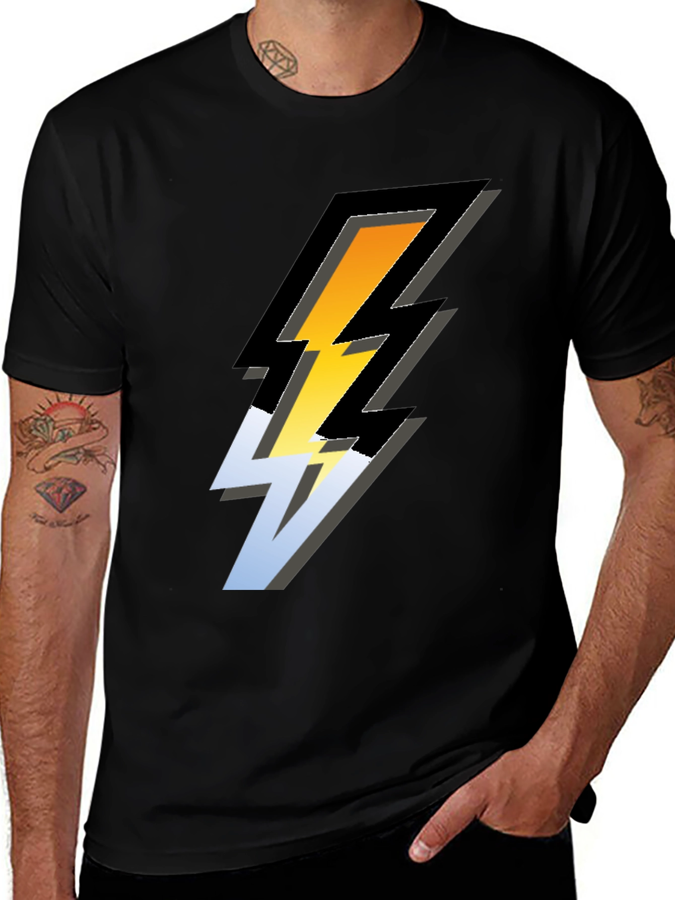 Bold Lightning Bolt Graphic Tee - Black