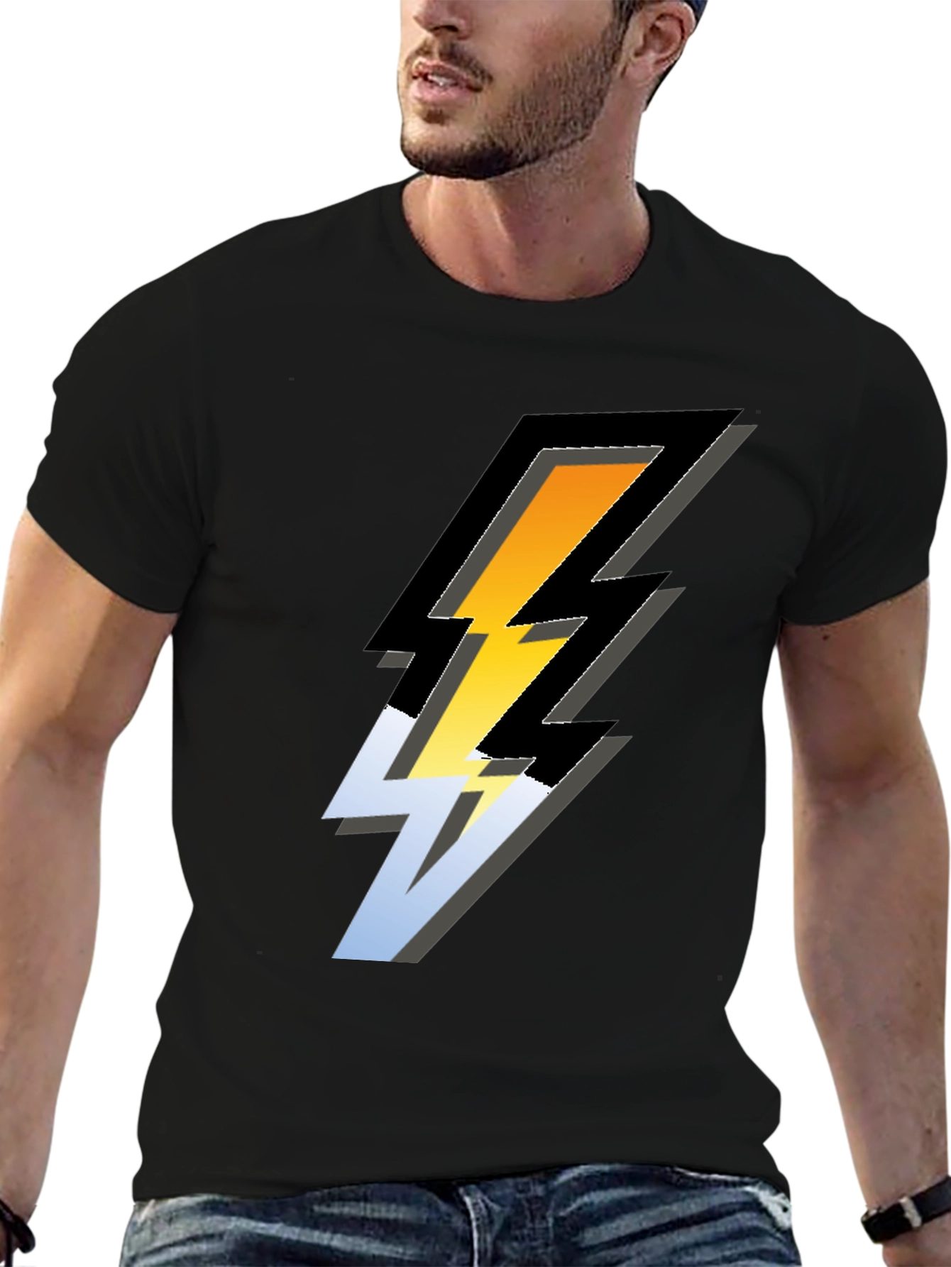 Bold Lightning Bolt Graphic Tee - Black