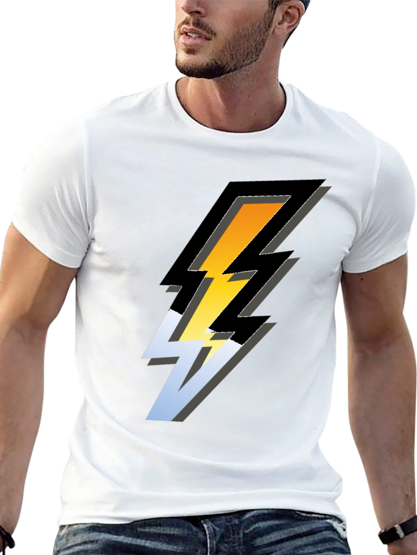 Bold Lightning Bolt Graphic Tee - Black