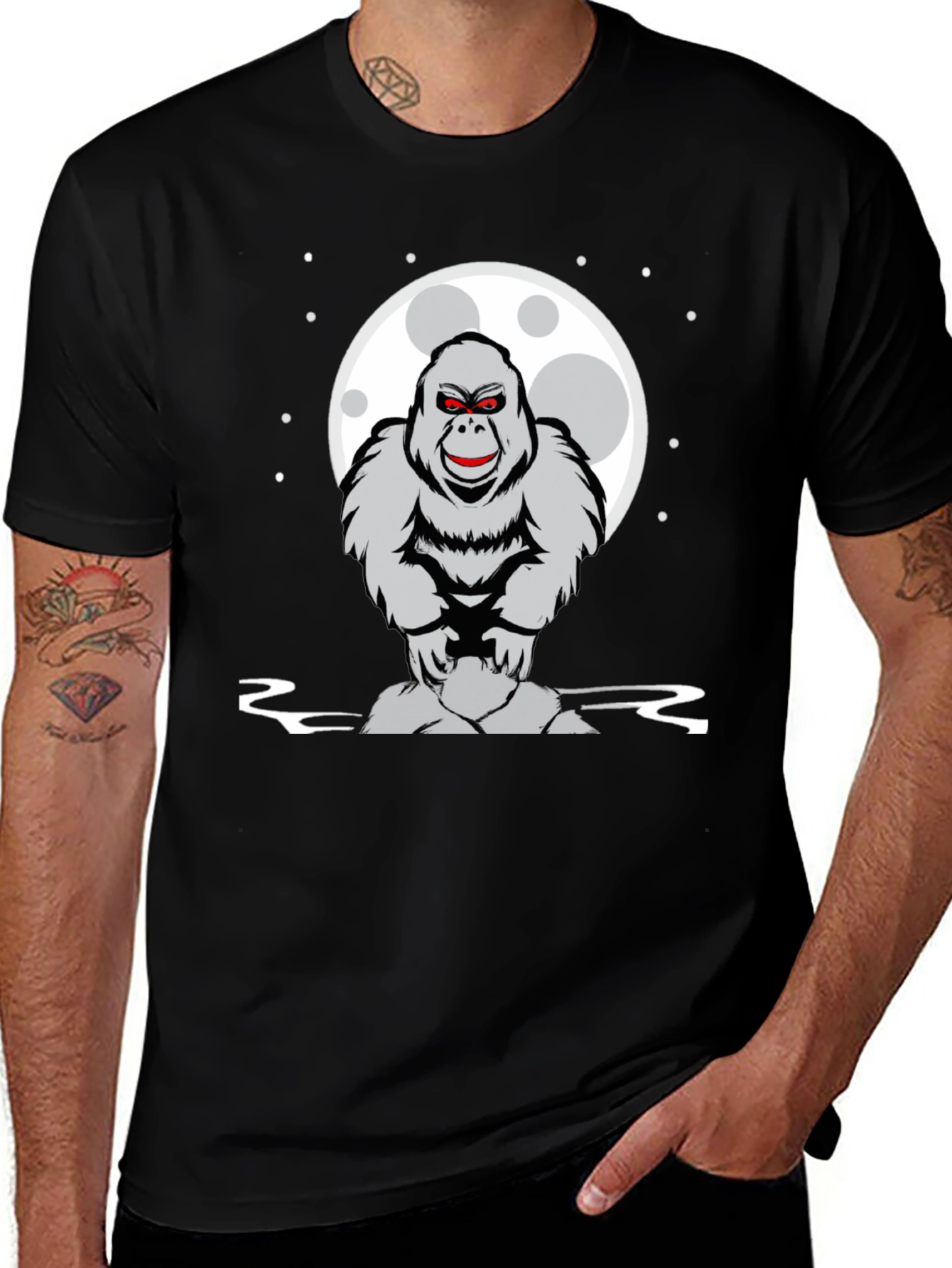 Gorilla Moon Graphic Tee - Black Cotton T-Shirt