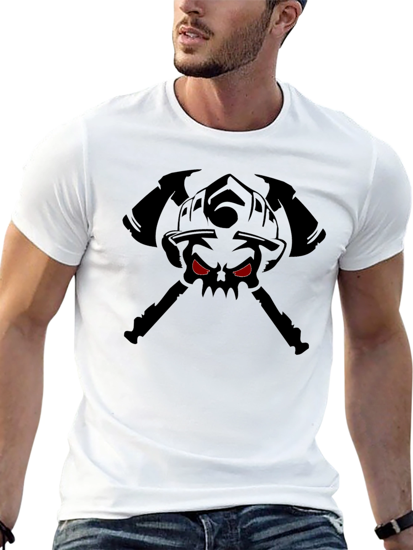 Firefighter Skull Axe Graphic T-Shirt - Black