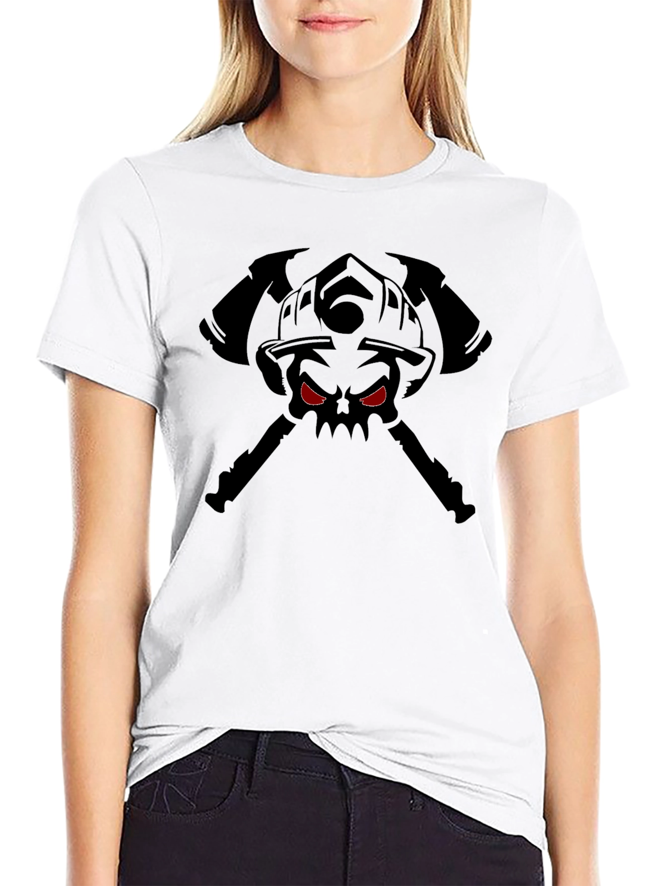Firefighter Skull Axe Graphic T-Shirt - Black