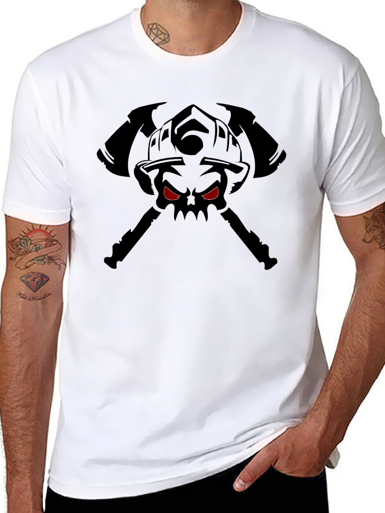 Firefighter Skull Axe Graphic T-Shirt - Black