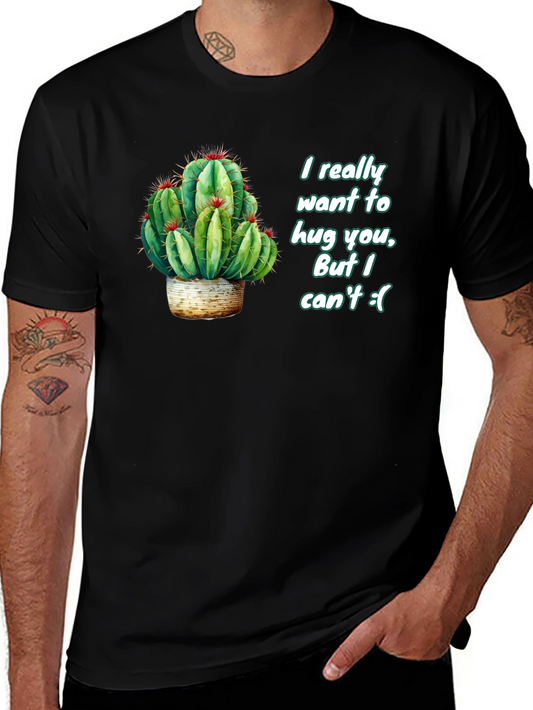 Cactus Hug Mens Black T-Shirt - Funny Graphic Tee