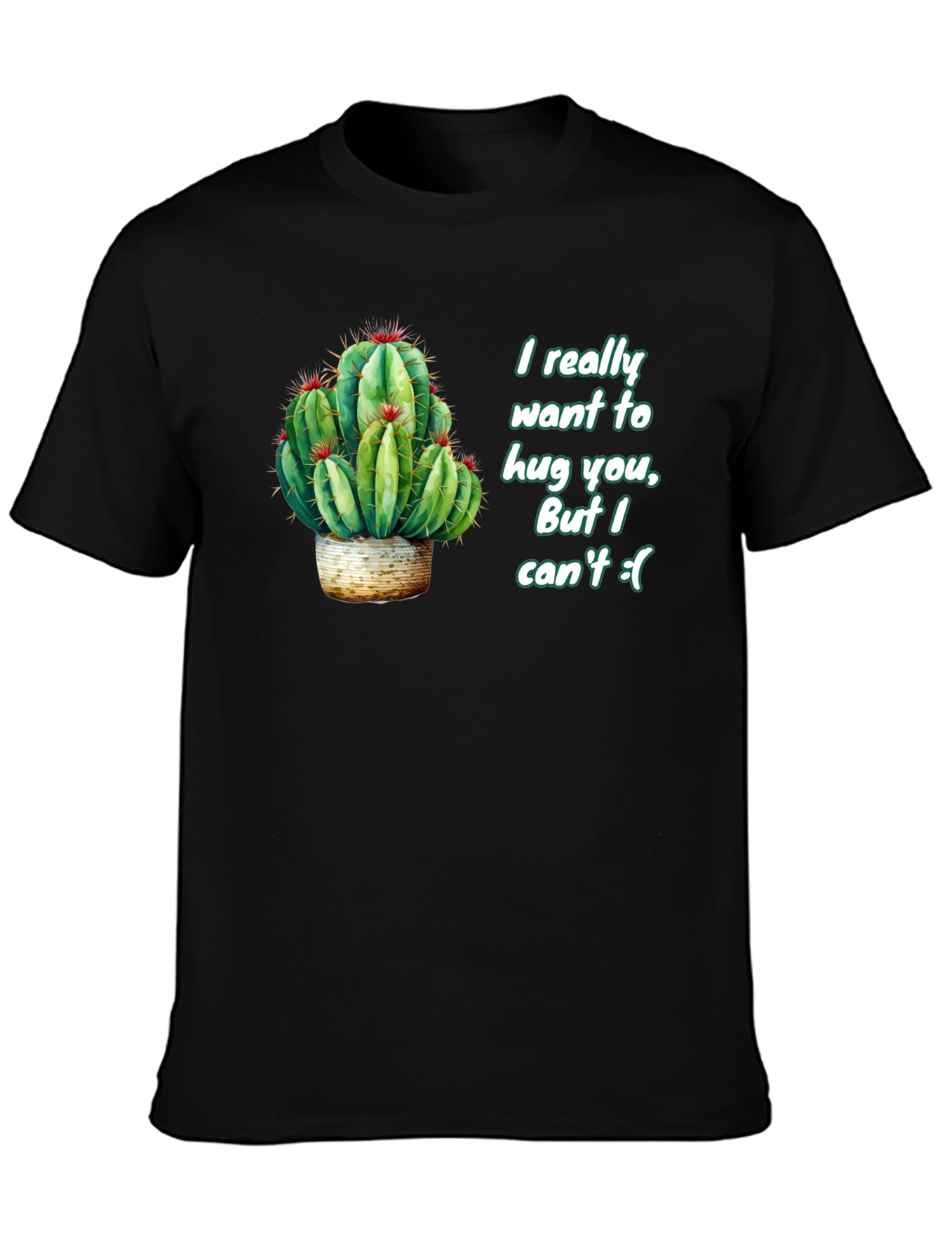 Cactus Hug Mens Black T-Shirt - Funny Graphic Tee