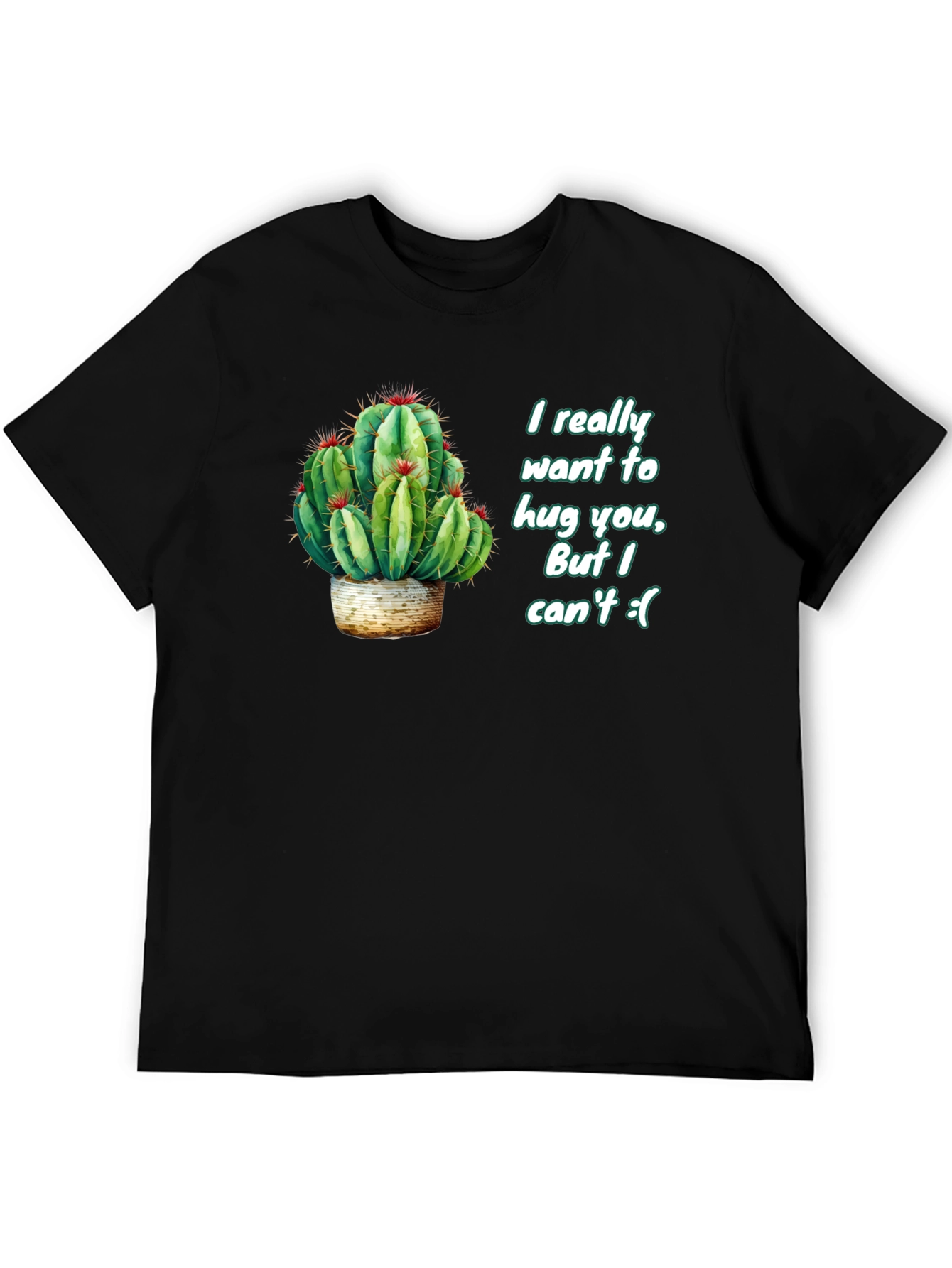 Cactus Hug Mens Black T-Shirt - Funny Graphic Tee