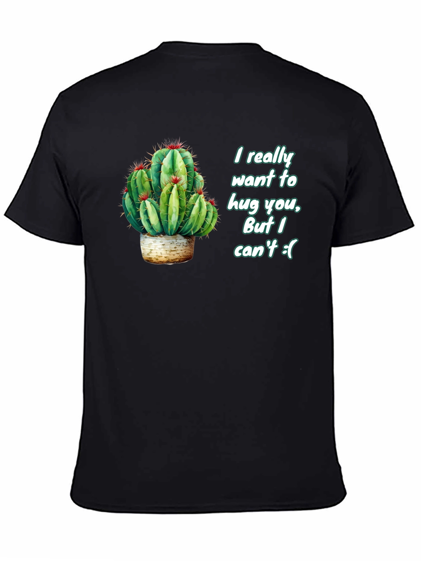 Cactus Hug Mens Black T-Shirt - Funny Graphic Tee
