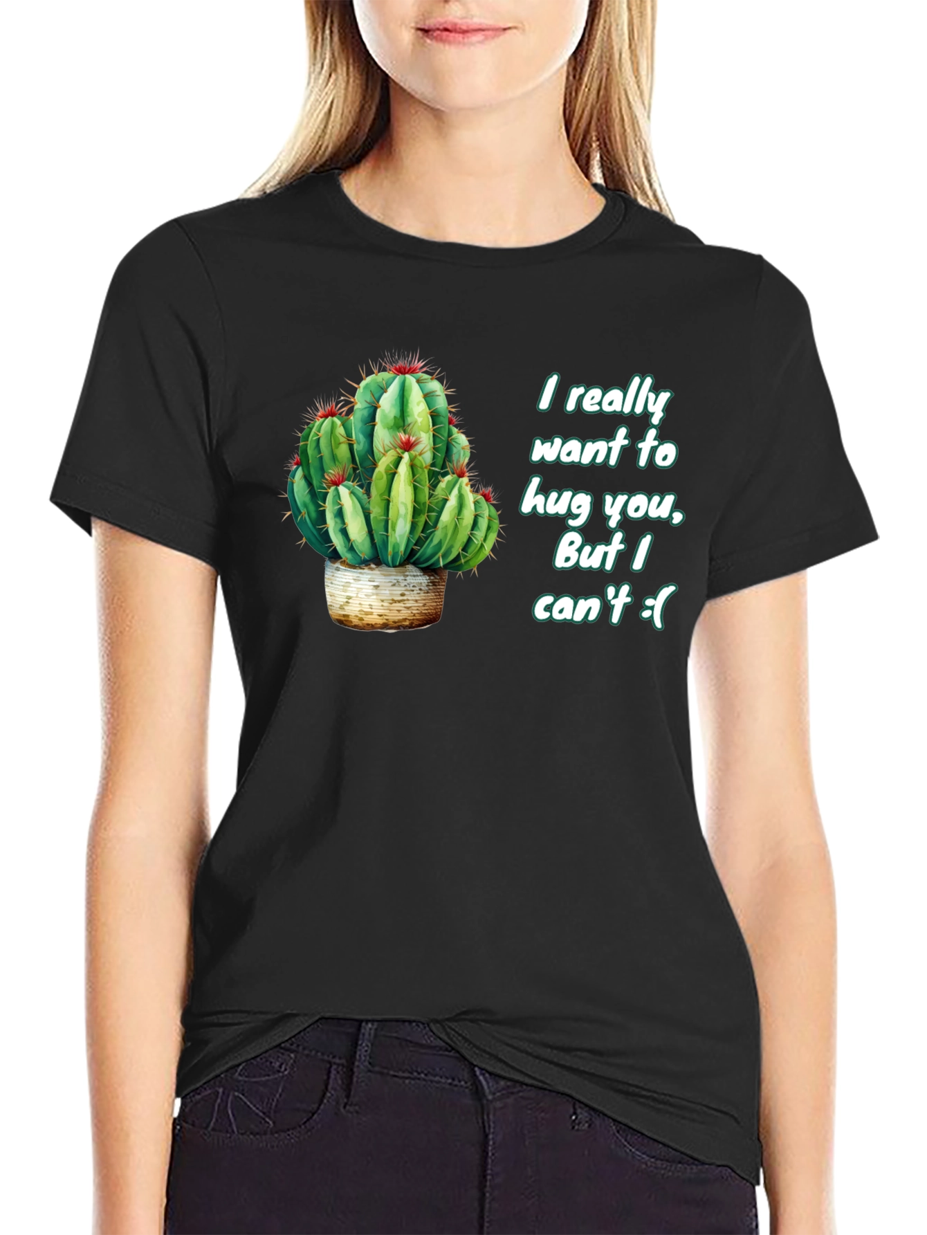 Cactus Hug Mens Black T-Shirt - Funny Graphic Tee