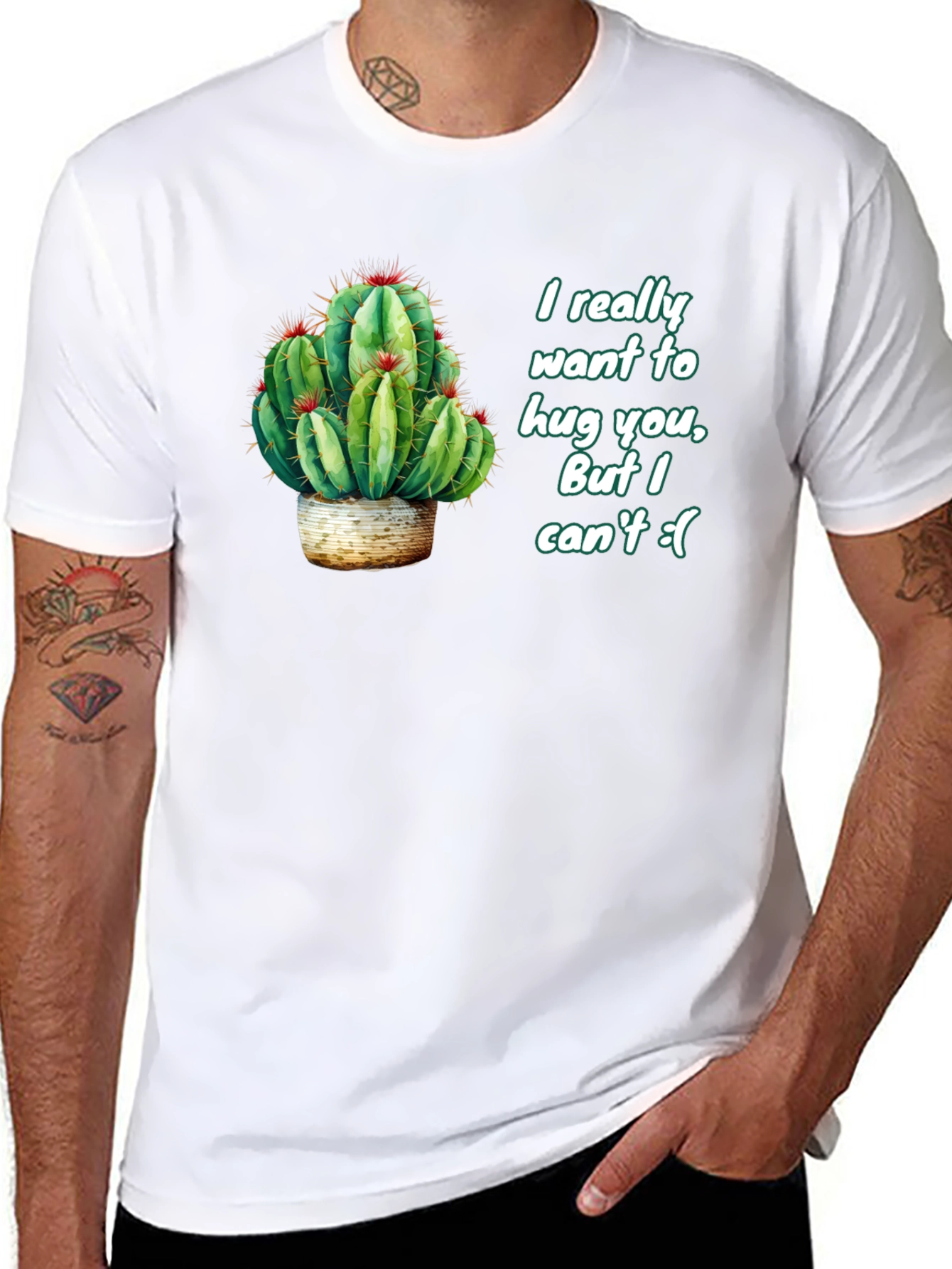 Cactus Hug Mens Black T-Shirt - Funny Graphic Tee
