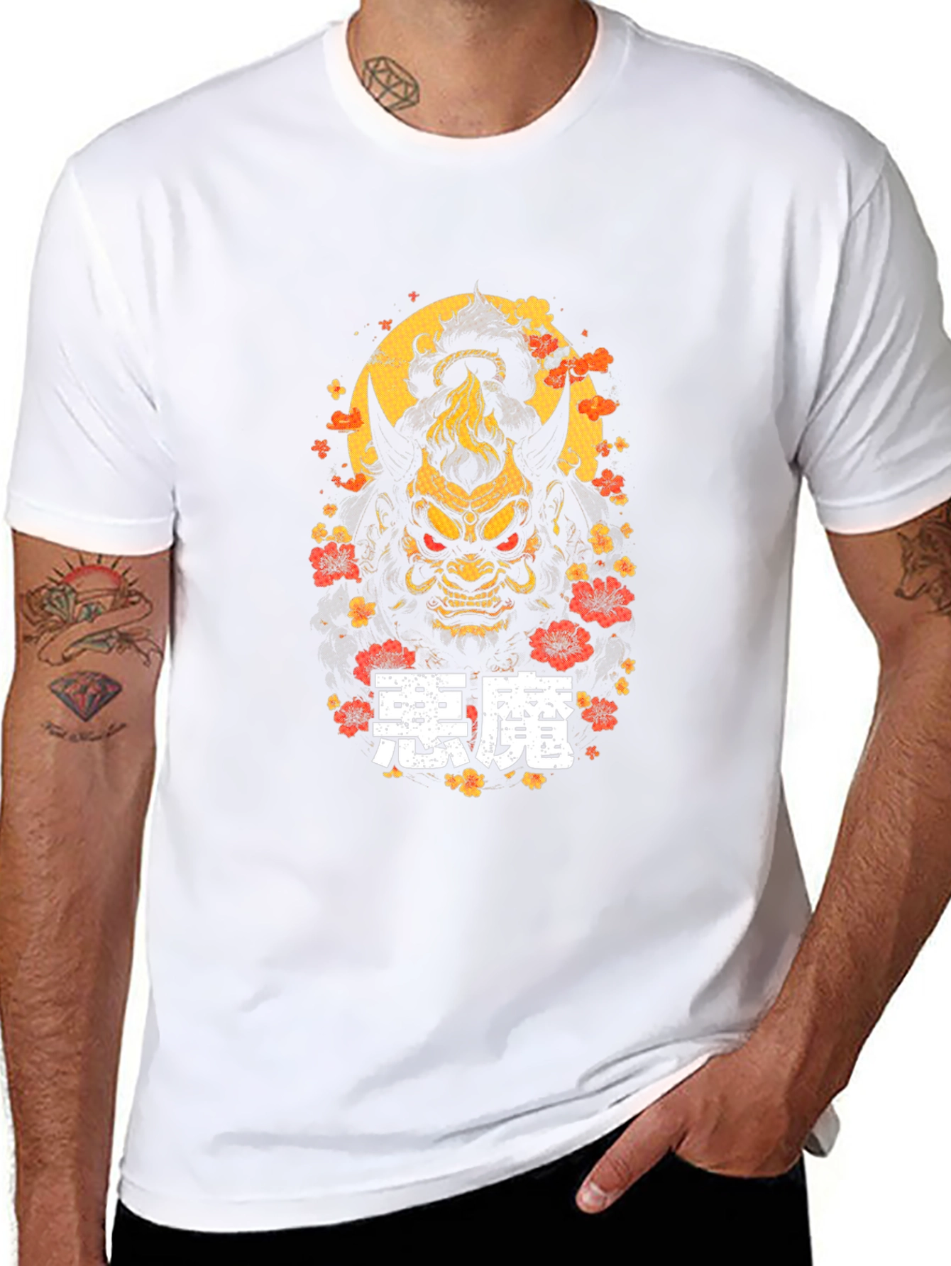 Japanese Oni Mask T-Shirt - Demon Kanji Graphic Tee