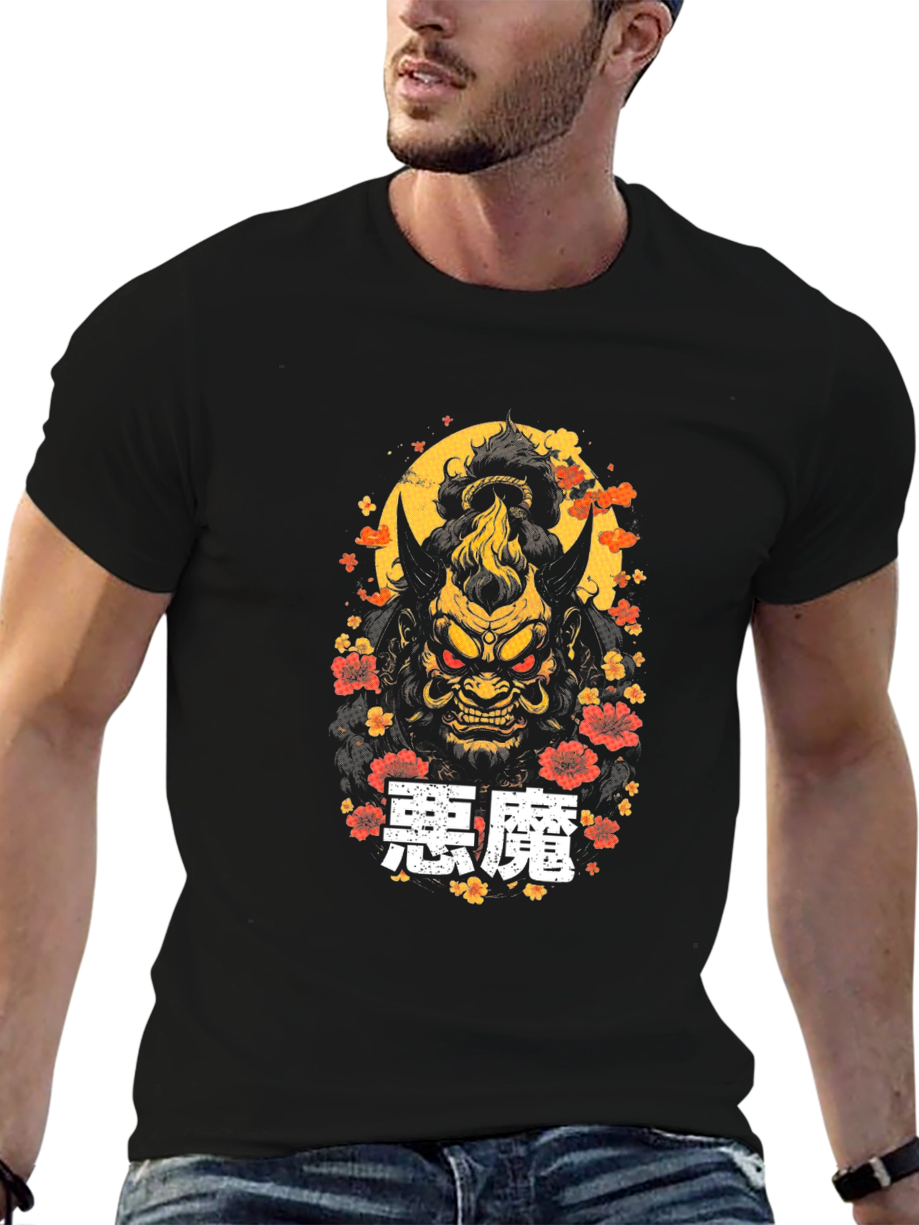 Japanese Oni Mask T-Shirt - Demon Kanji Graphic Tee
