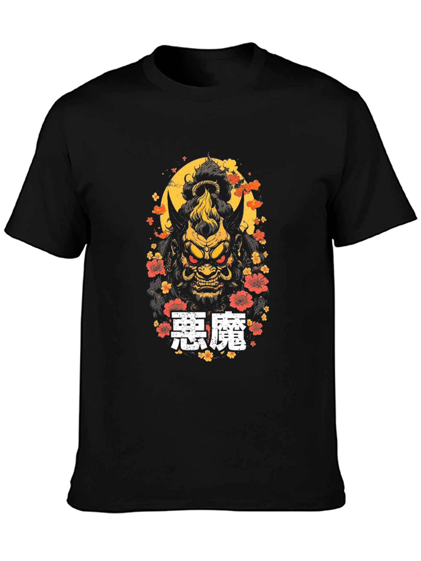 Japanese Oni Mask T-Shirt - Demon Kanji Graphic Tee