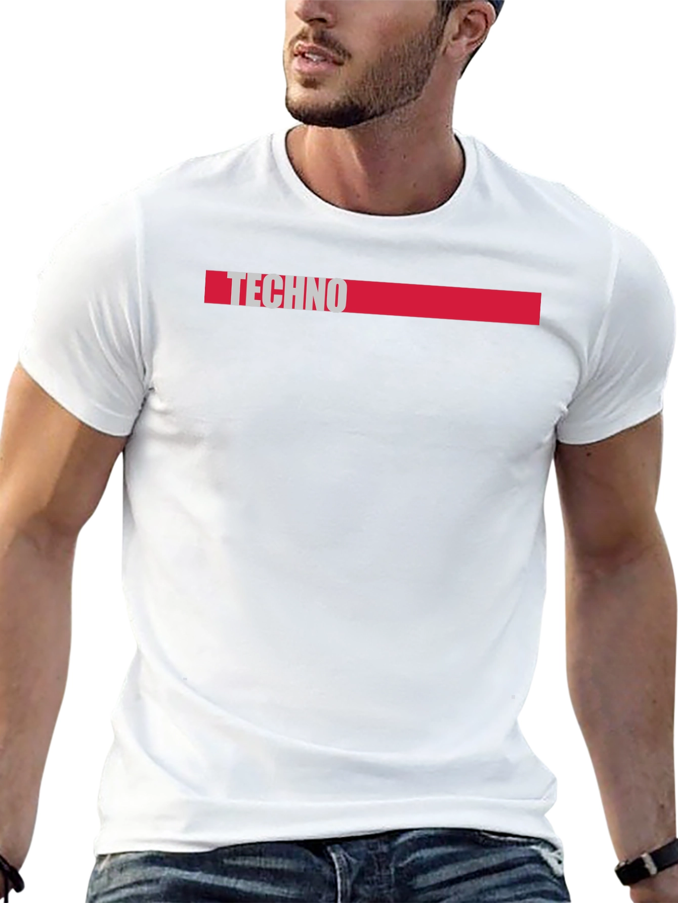 Techno Graphic Print Black Crew Neck T-Shirt