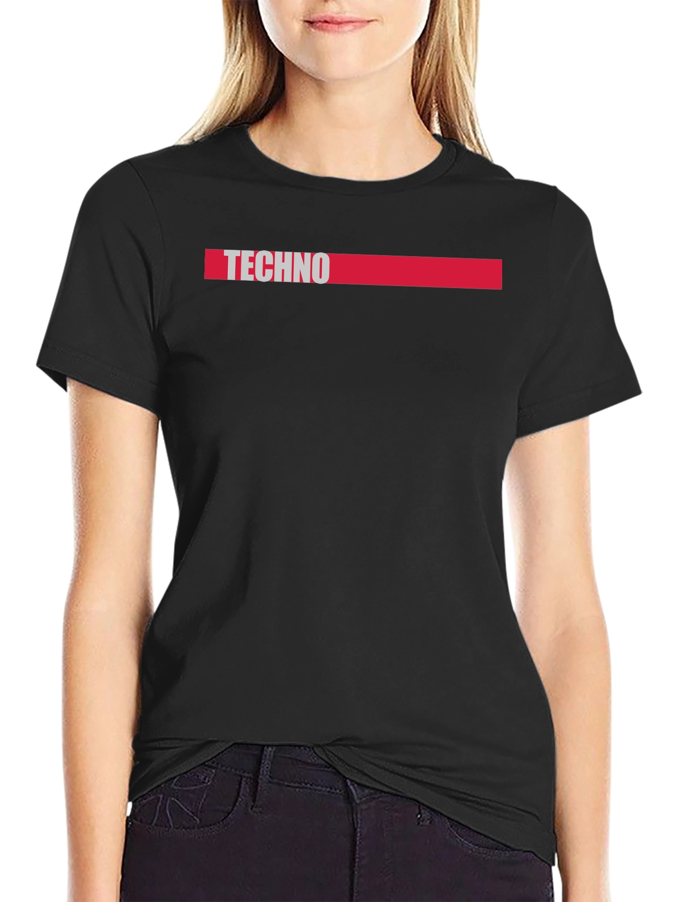 Techno Graphic Print Black Crew Neck T-Shirt