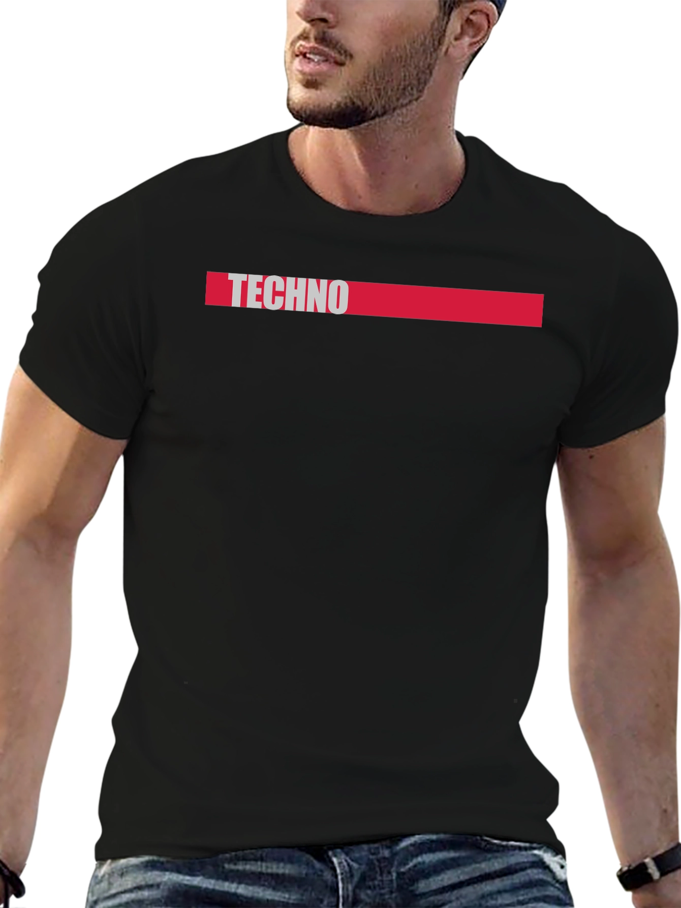 Techno Graphic Print Black Crew Neck T-Shirt