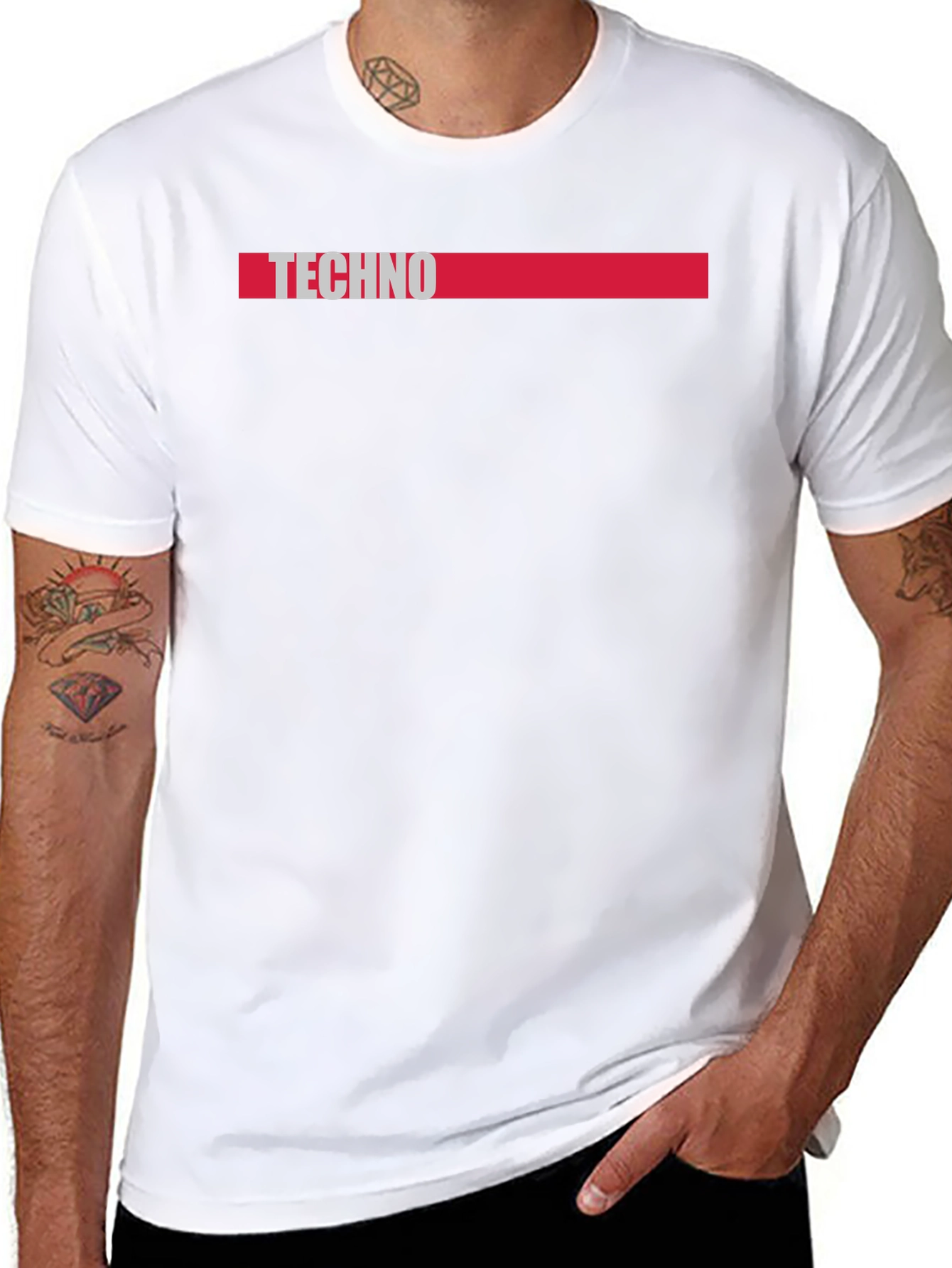 Techno Graphic Print Black Crew Neck T-Shirt