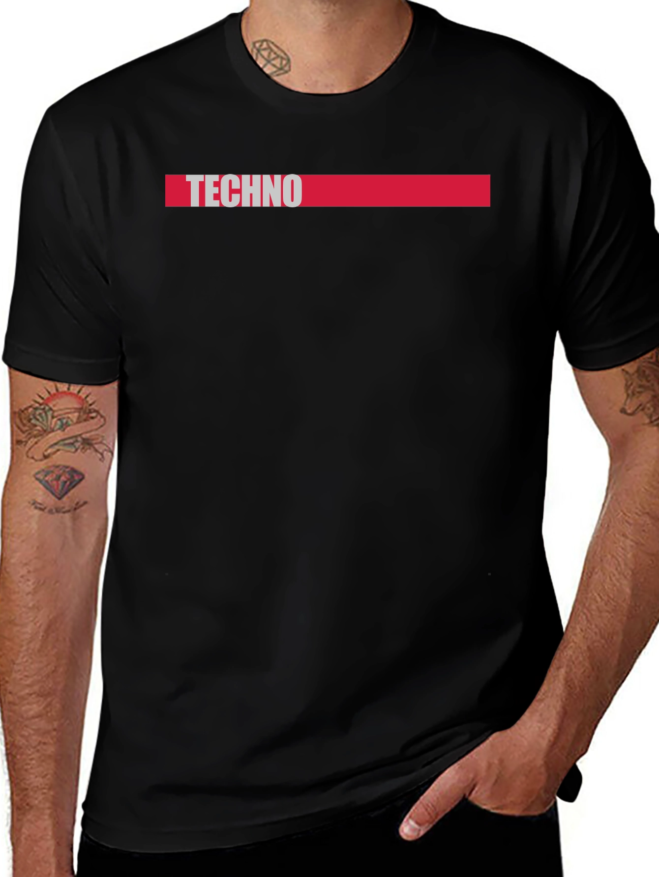 Techno Graphic Print Black Crew Neck T-Shirt