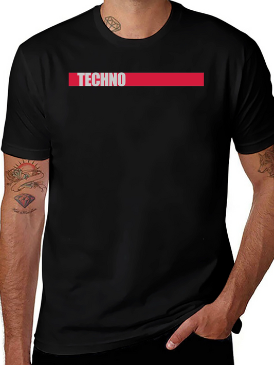 Techno Graphic Print Black Crew Neck T-Shirt