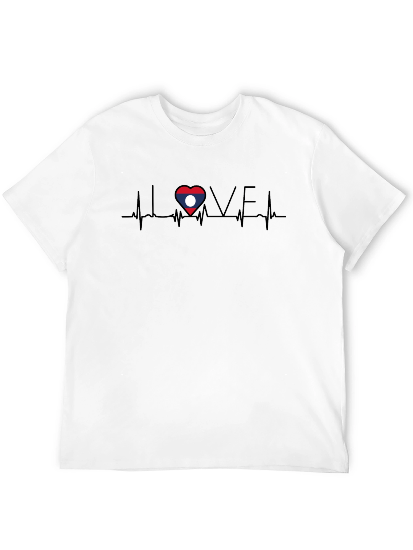Love Laos Flag Heartbeat T-Shirt - Black