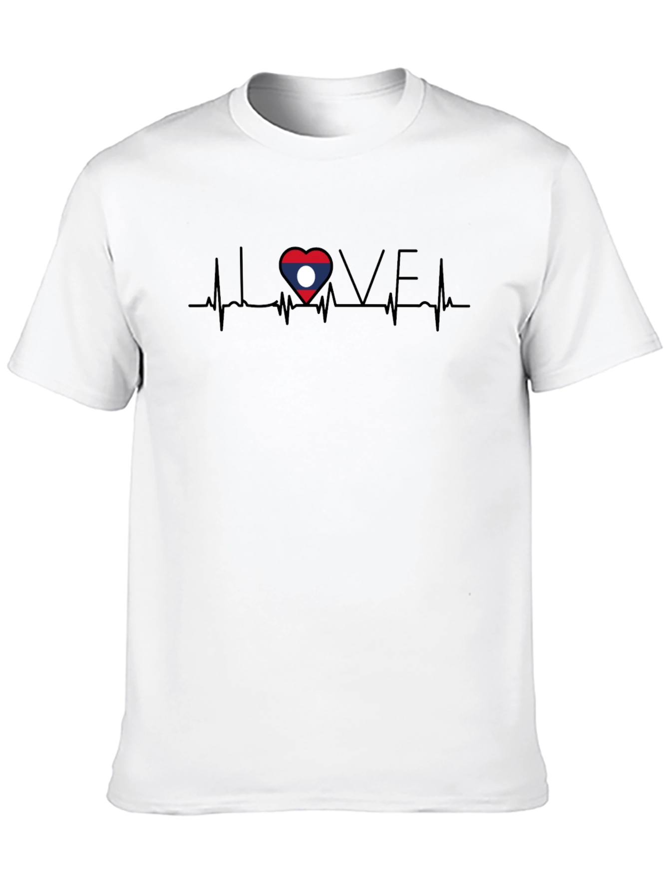 Love Laos Flag Heartbeat T-Shirt - Black