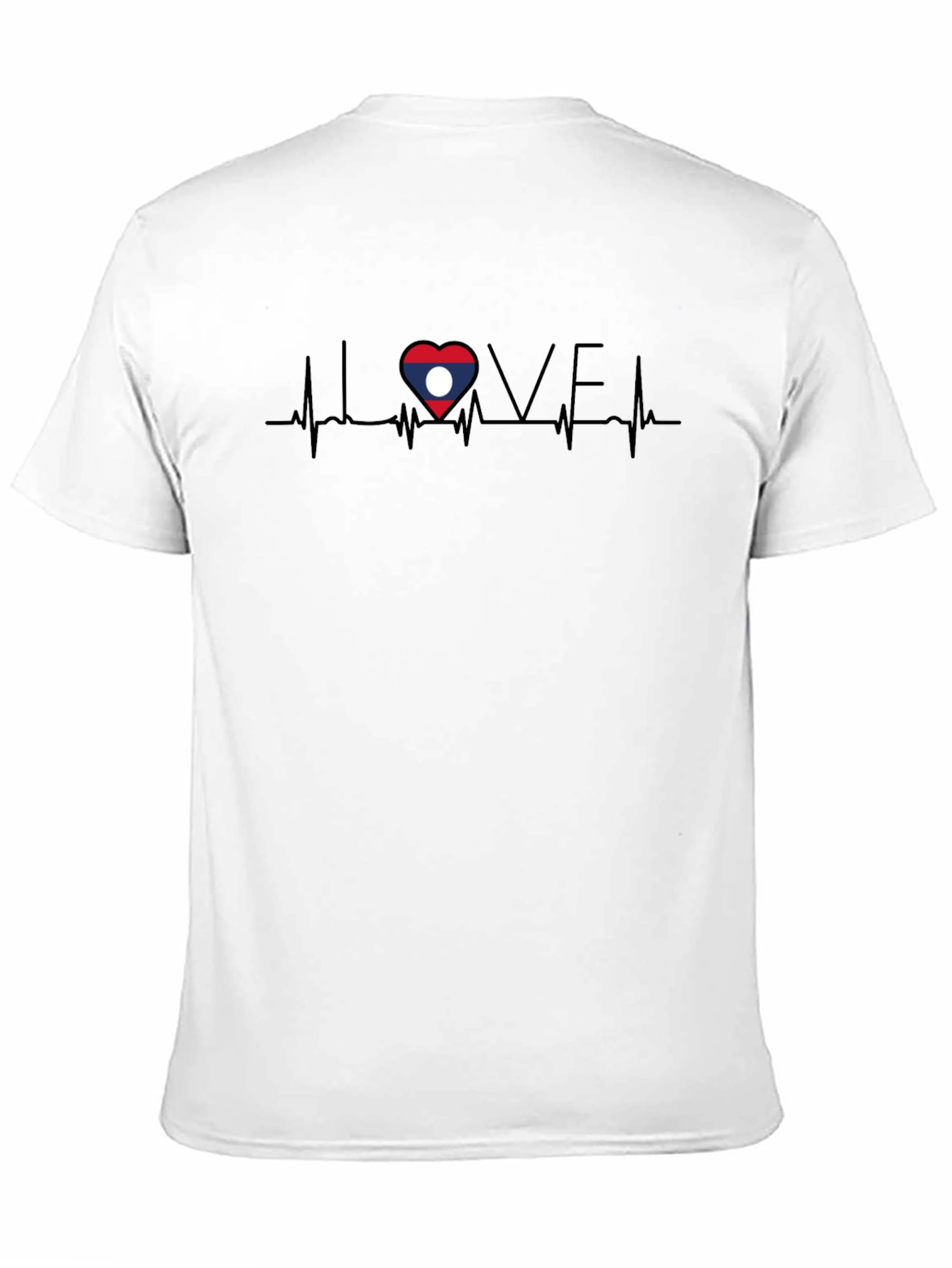 Love Laos Flag Heartbeat T-Shirt - Black