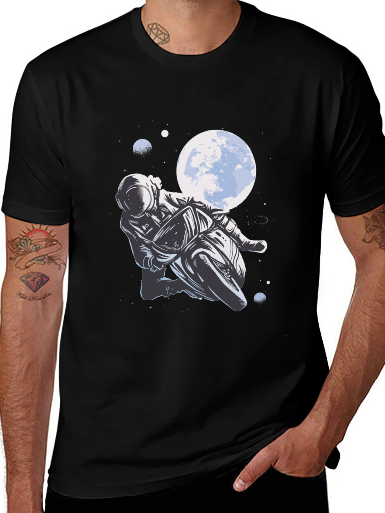 Astronaut Biker T-Shirt - Space Motorcycle Rider Tee