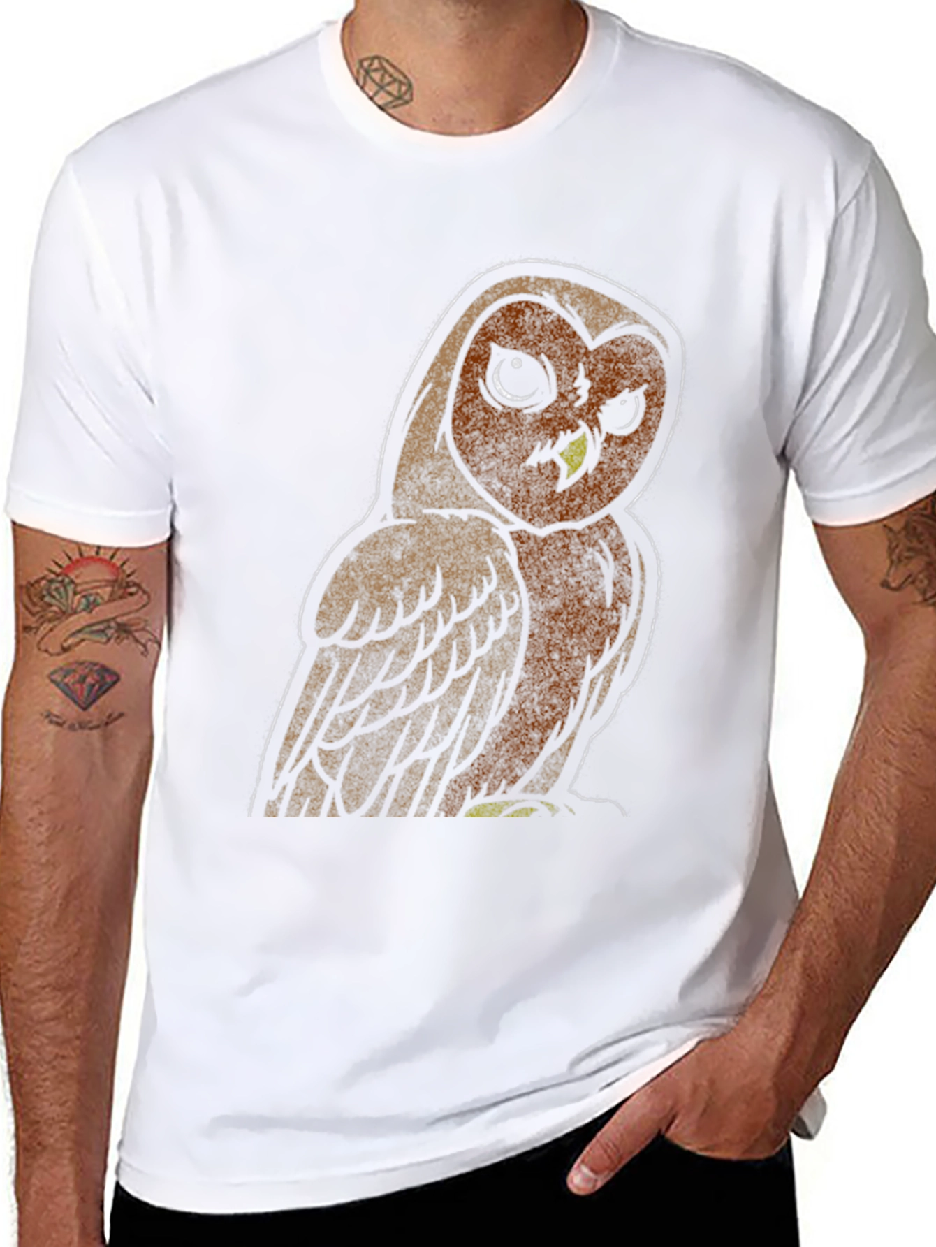 Owl Graphic Print Mens Black T-Shirt