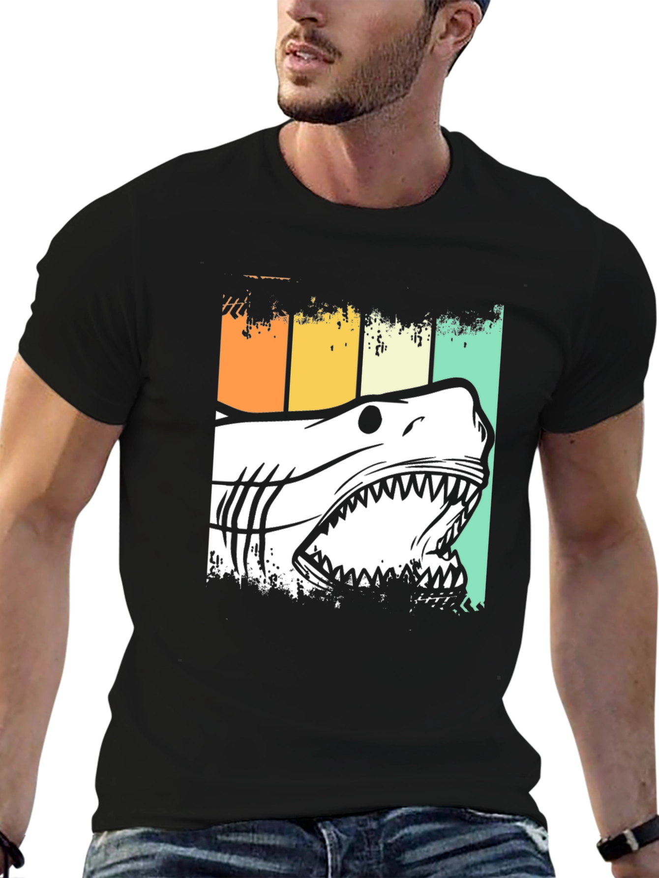 Shark Retro Graphic Tee - Black Cotton T-Shirt