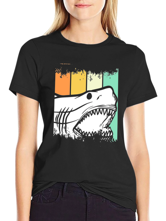 Shark Retro Graphic Tee - Black Cotton T-Shirt