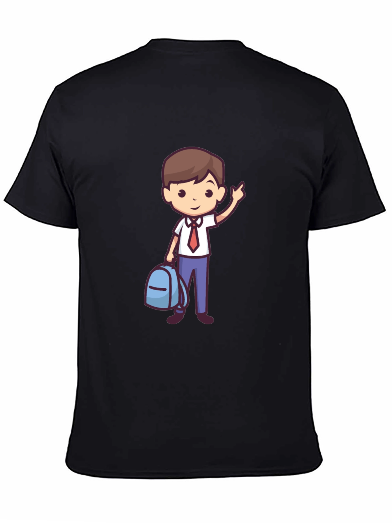 Boy with Backpack Graphic Tee - Classic Black T-Shirt