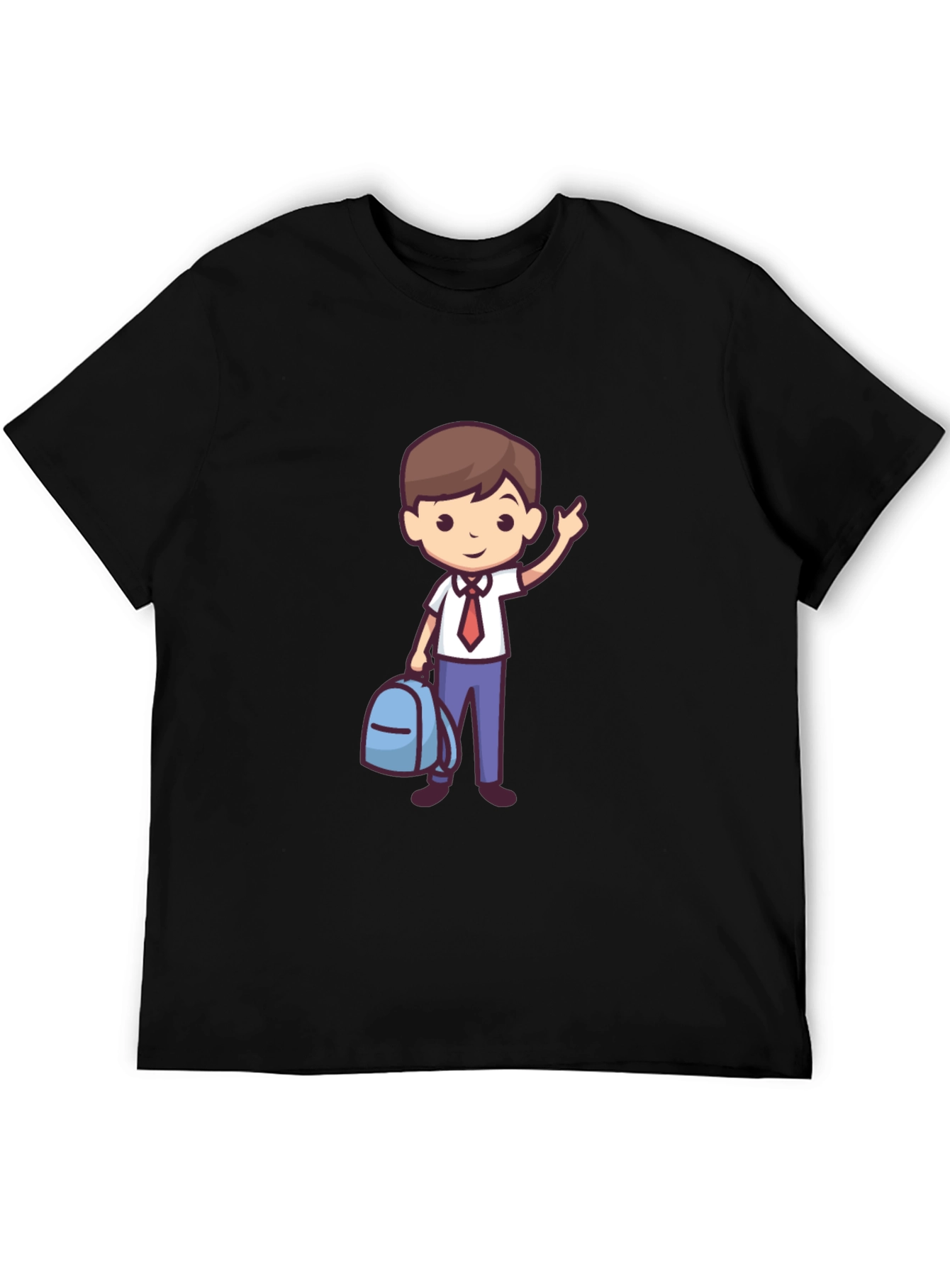 Boy with Backpack Graphic Tee - Classic Black T-Shirt